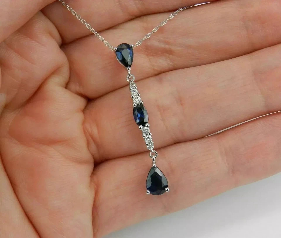 Art Deco Style Lab Created Sapphire & Diamond Wedding 14K White Gold FN Pendant