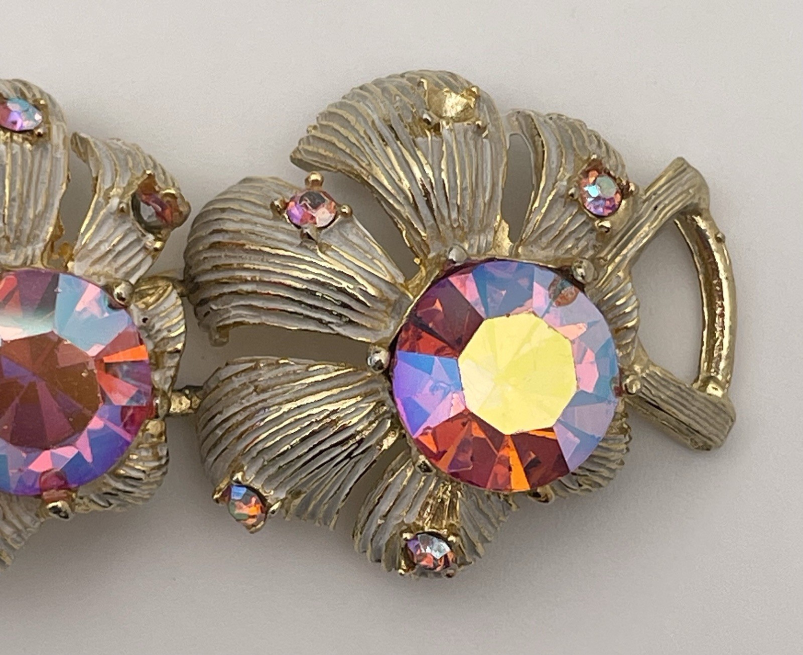 Statement Pink AB Stone Gold Tone Vintage Flower Bracelet Missing 3 Stones