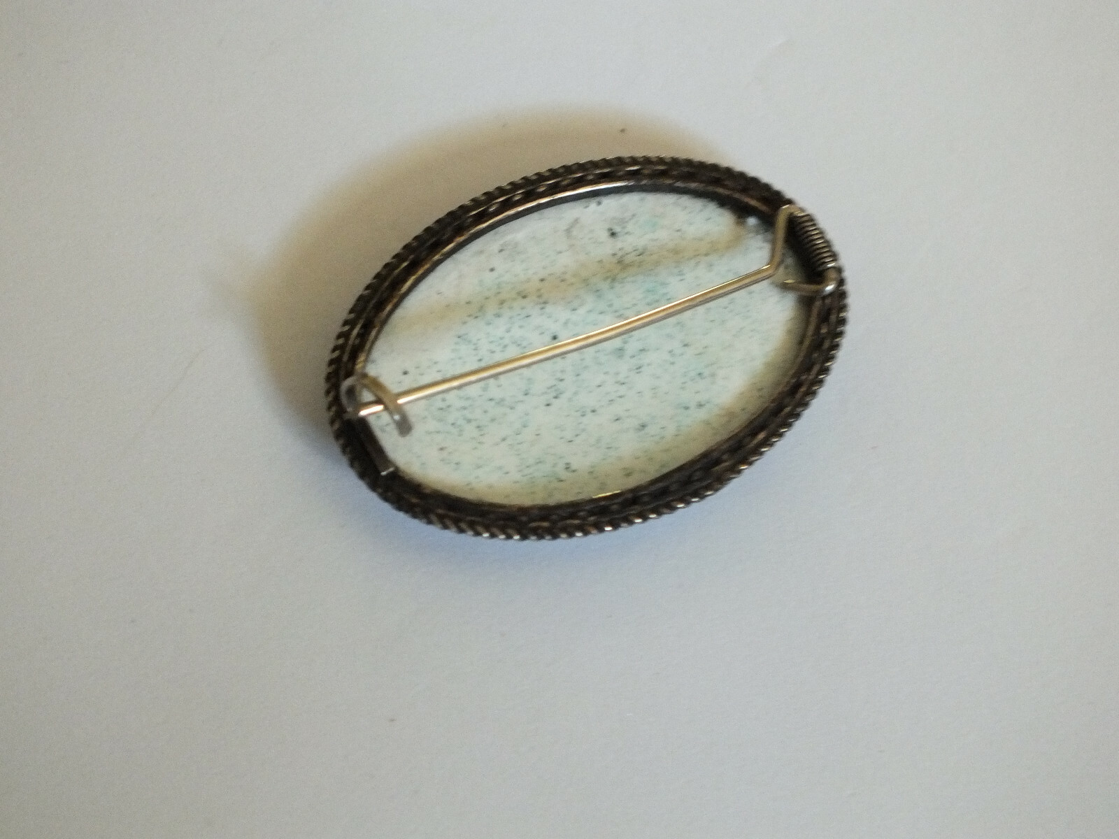 Beautiful Brooch Pin Silver Tone Blue Flower Cabochon 1 5/8 x 1 1/8″ NICE