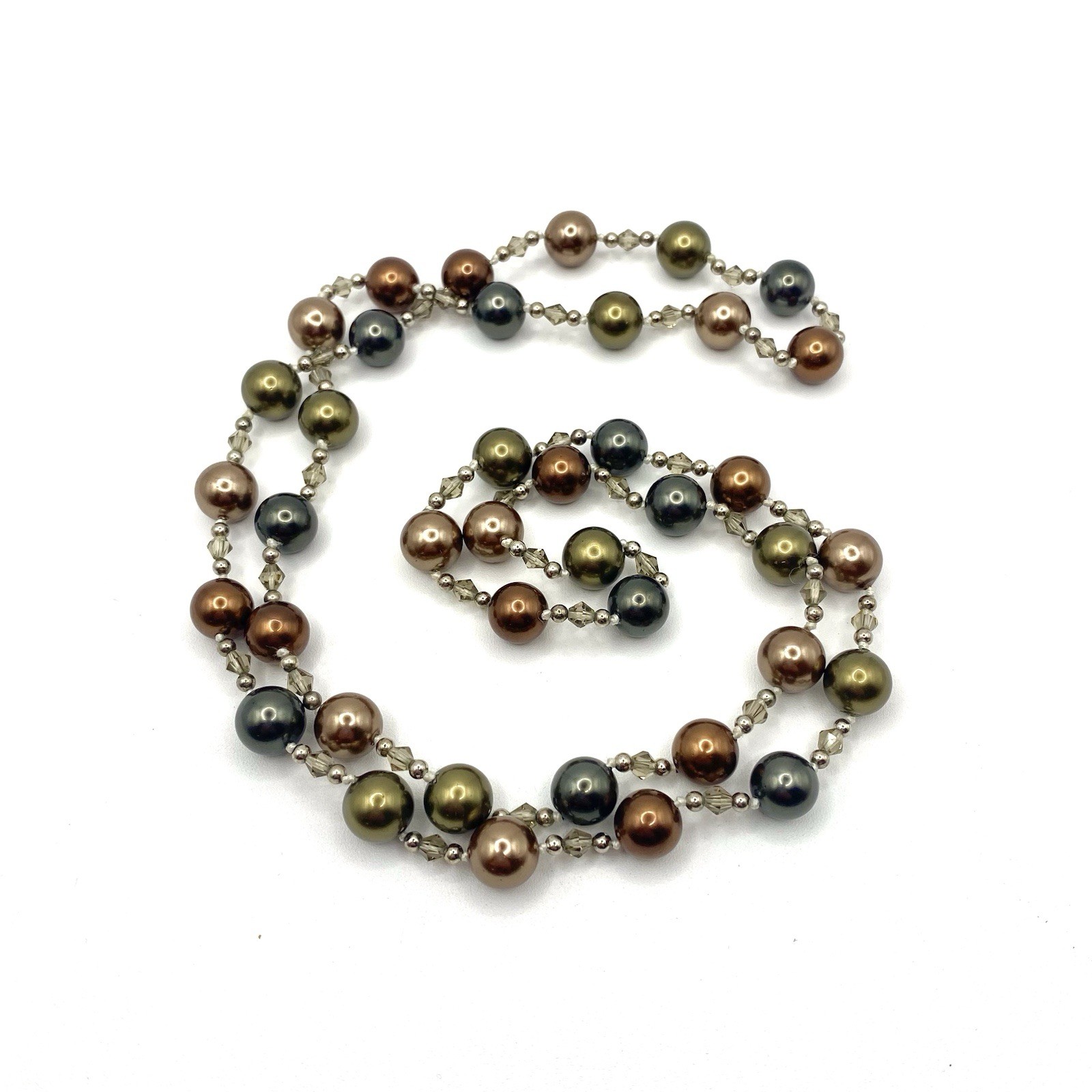 Vintage Estate Multi Colored Glass Faux Pearl Necklace Crystal &Other Spacers
