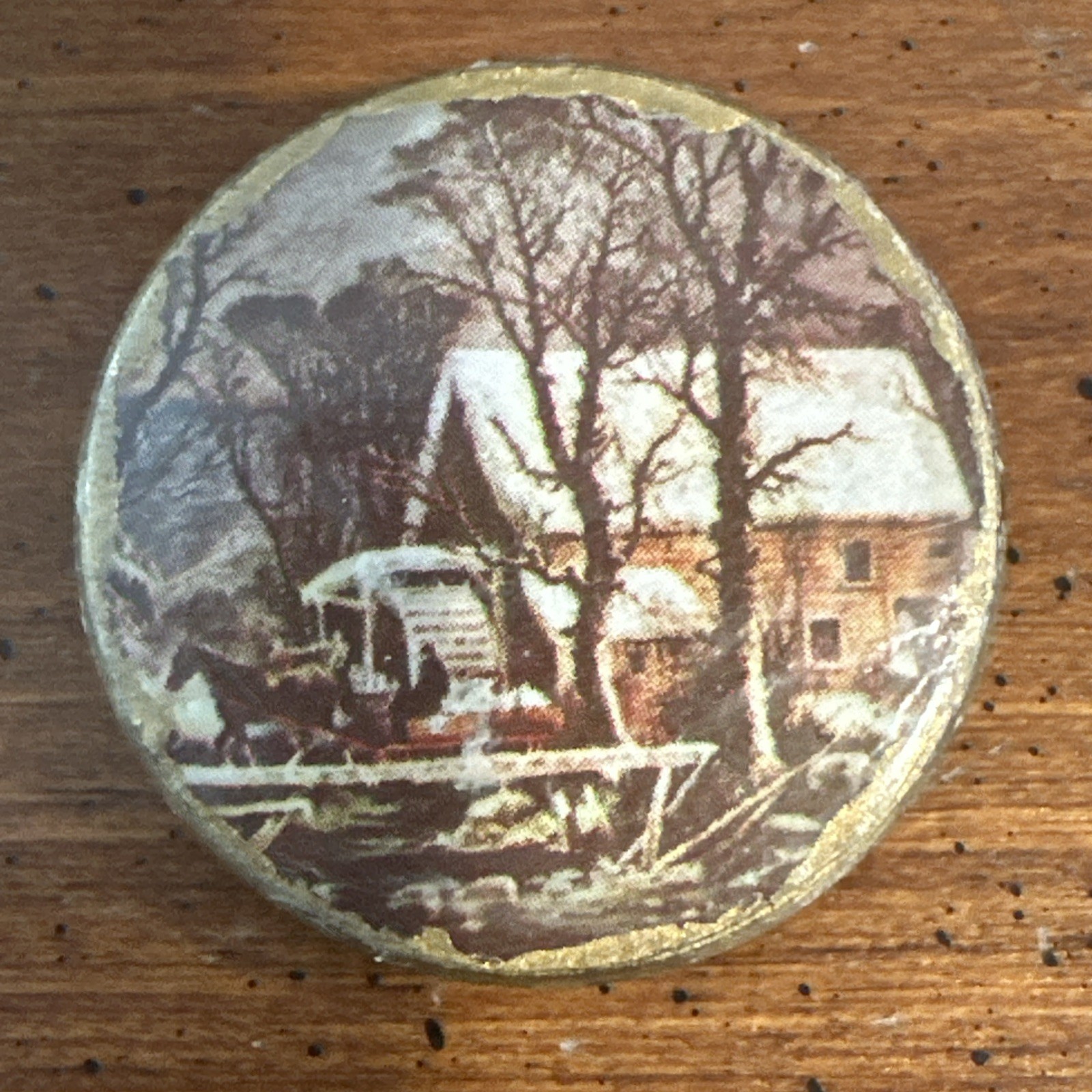 Currier And Ives Brooch Winter Country The Old Grist Mill Pin Rare
