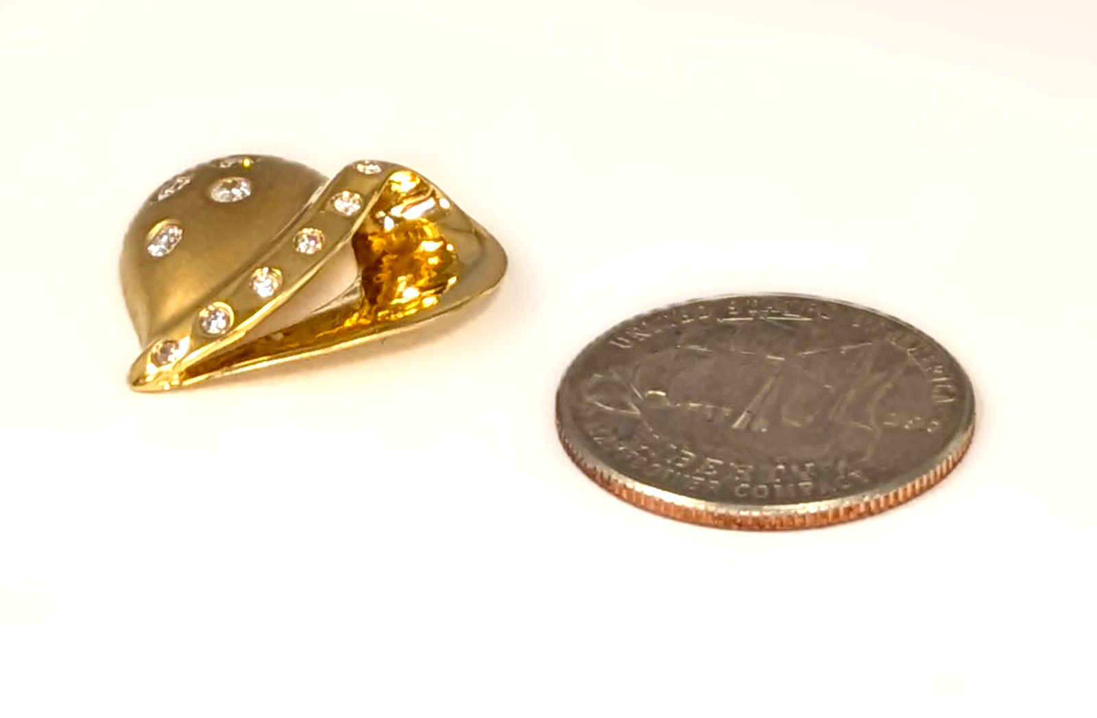 14K Gold & Diamond Heart Pendant, 1” by 7/8”