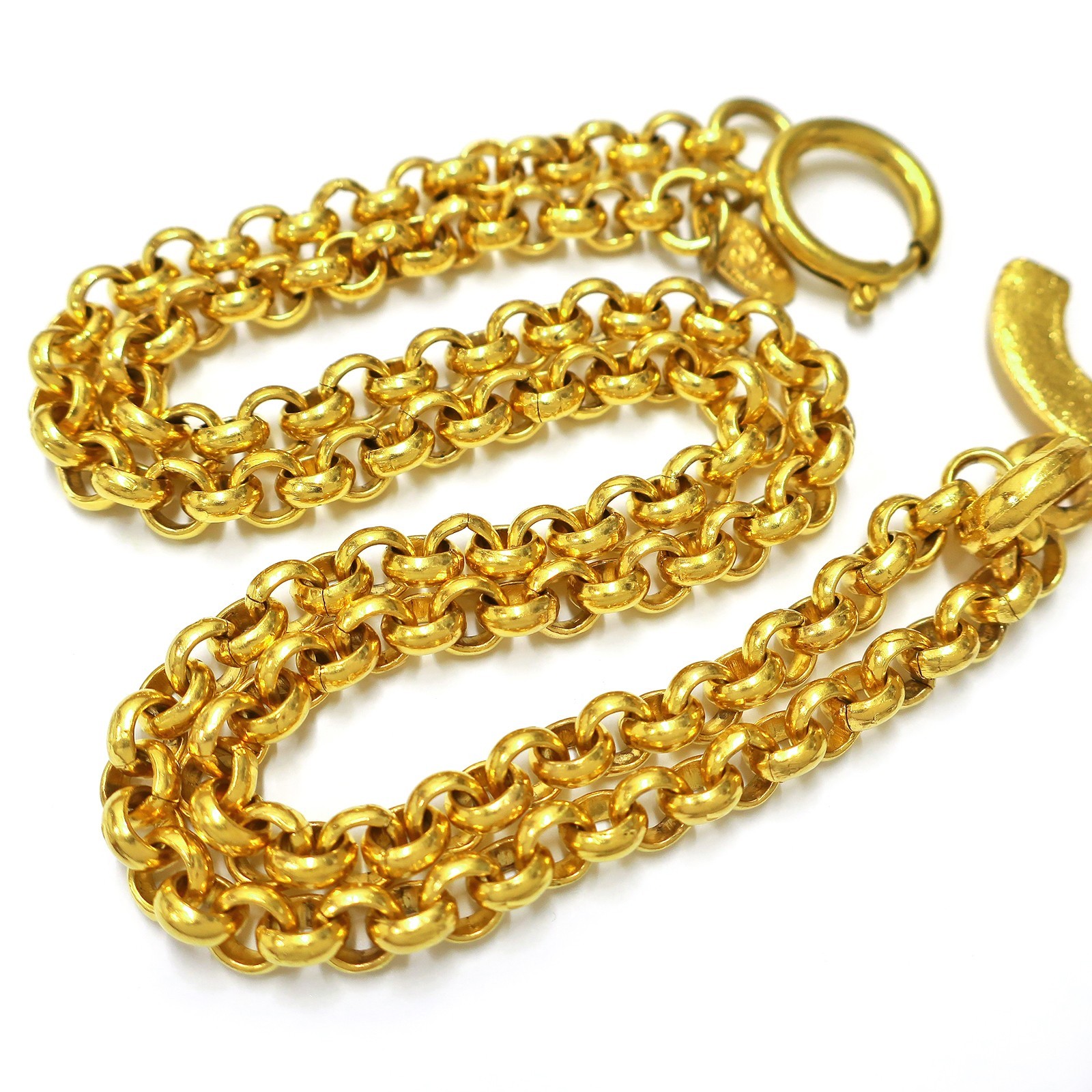 CHANEL Gold Plated CC Logos Charm Vintage Chain Necklace Pendant #1335c Rise-on