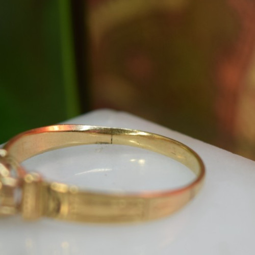 Antique Edwardian 14K Rose Gold .34ct Mine Cut Diamond Solitaire Ring Sz 8.4