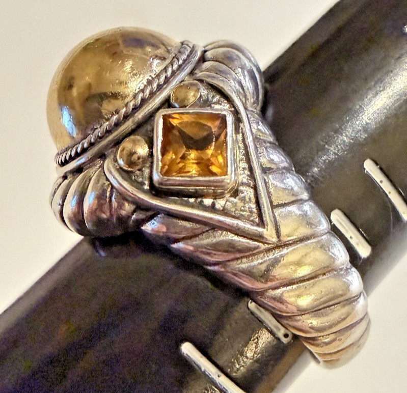 Robert Manse Sterling Silver Dome Ring 18k Gold Accents Citrine Size 6 Vintage