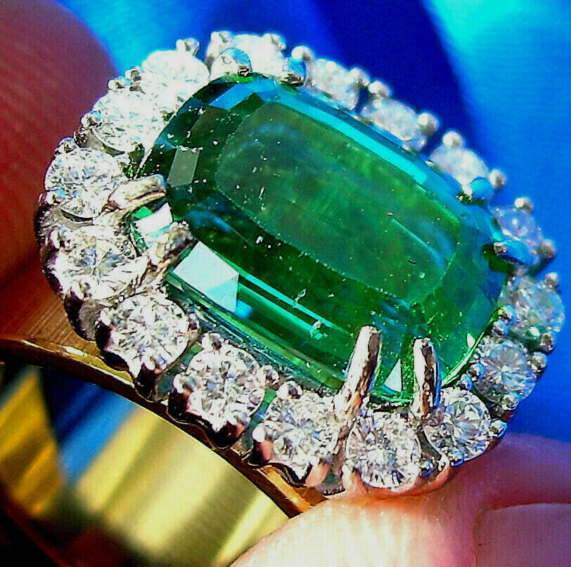 EARTH MINED Sea foam Blue Green PARAIBA Tourmaline DIAMOND Designer Deco Ring
