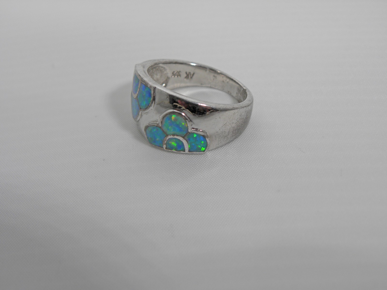 ESTATE Sterling Silver & Inlay Opal Ring 8 Stone