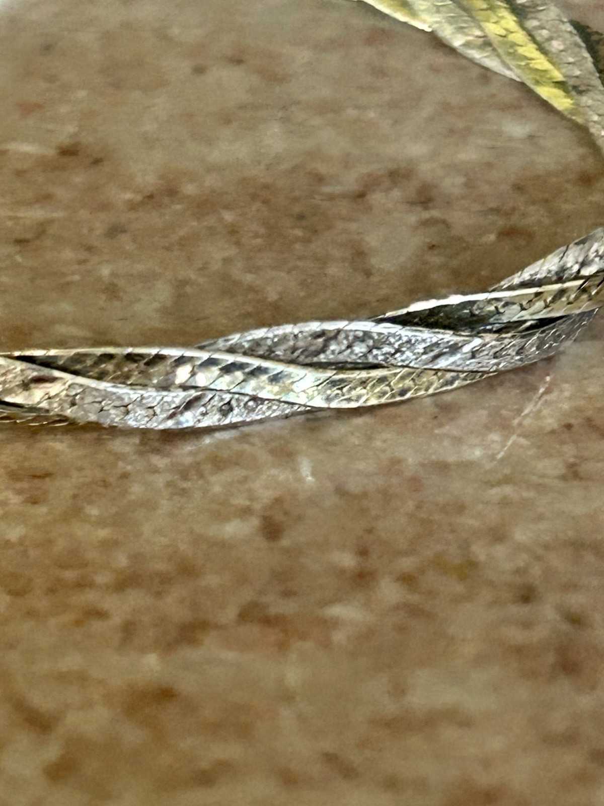 Vintage FMC Italy Bi Color Sterling Silver Woven Twist Bracelet 7” 4 MM 5.4 G