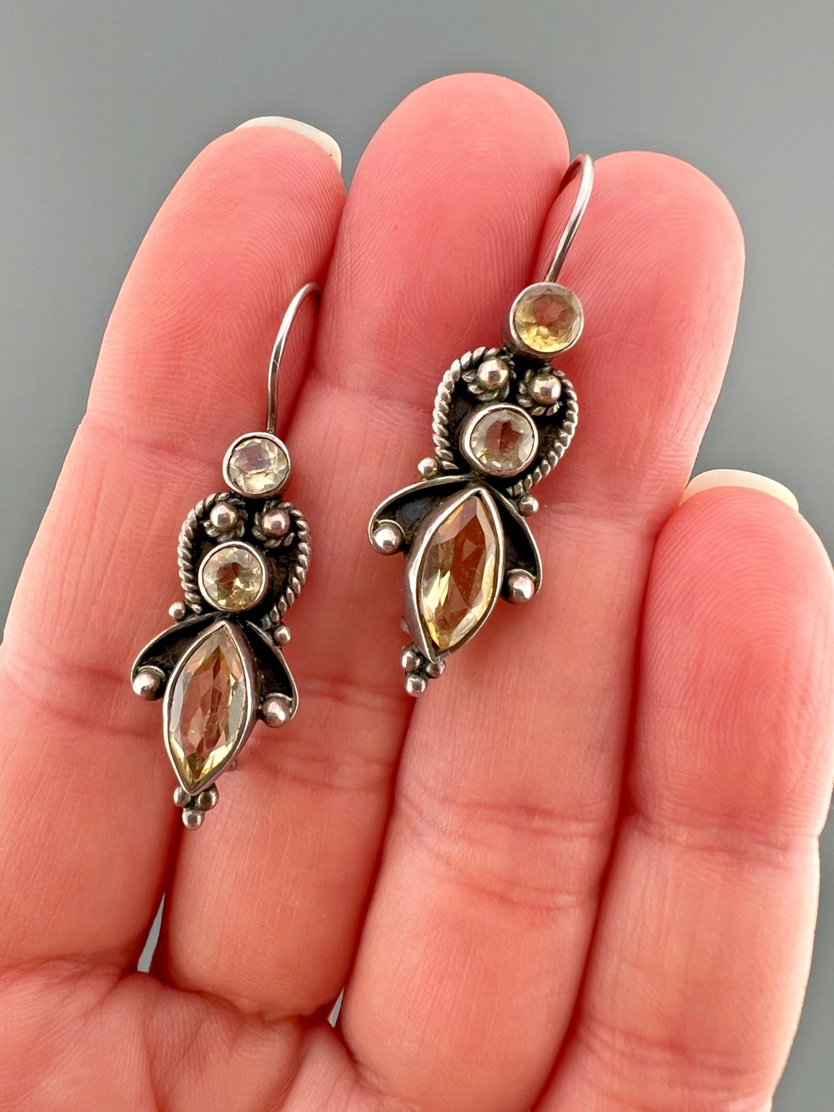 Vintage Earrings Sterling Silver 925 Citrine Anglesite Gemstone French Wire Hook