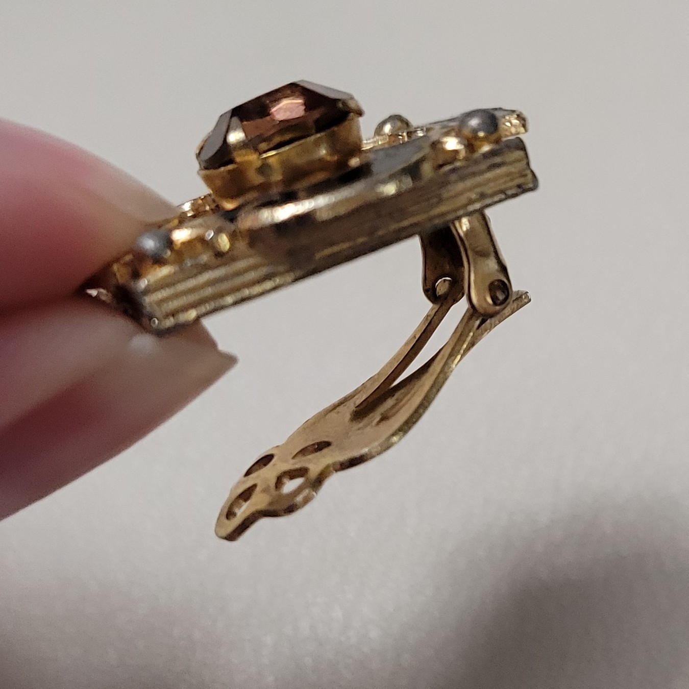 Vintage Unsigned Black Enamel Gold Tone Victorian Reproduction On Earrings AS IS