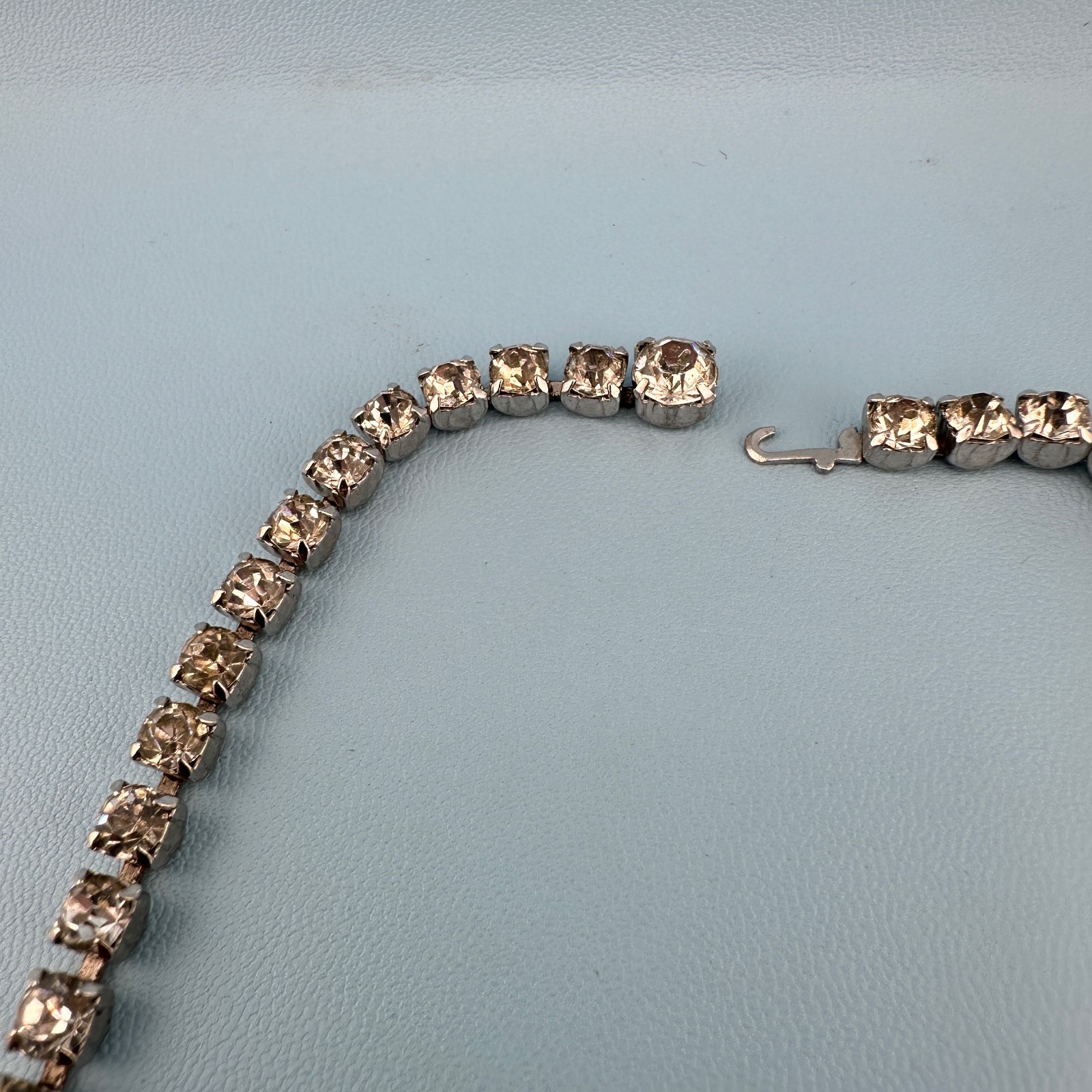 Vintage Rhinestone Choker Necklace Silver Tone Cup Chain Riviere Old Hollywood