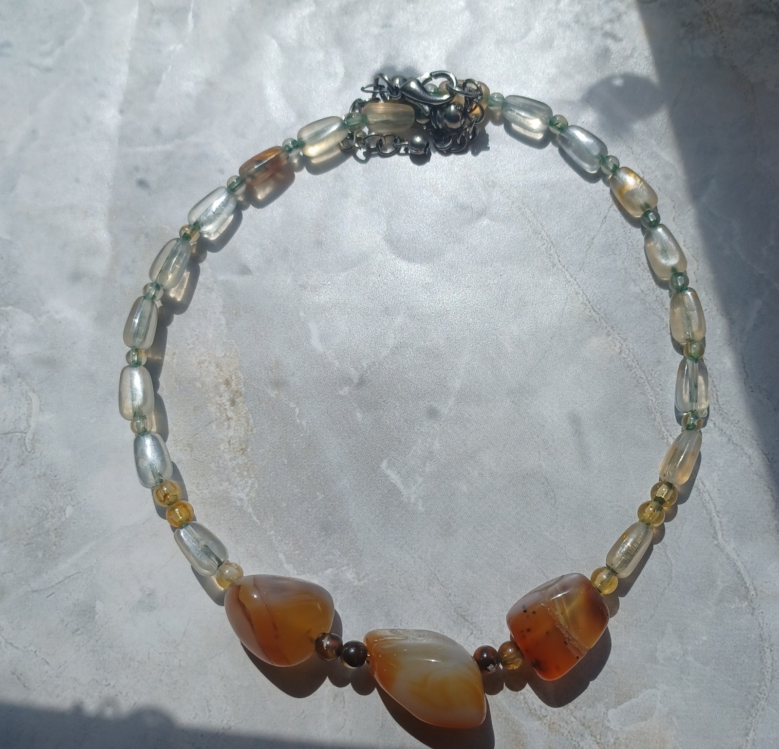 Vintage Handmade Polished Agate Gemstone Beaded Wire Boho Choker Necklace