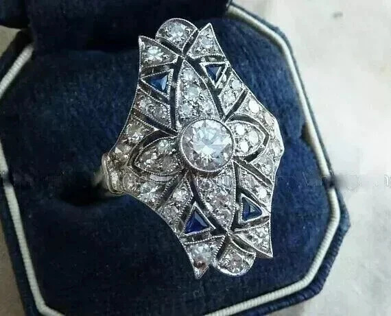 Vintage Art Deco Style Round Cut Lab Created Diamond 925 Silver Wedding Ring