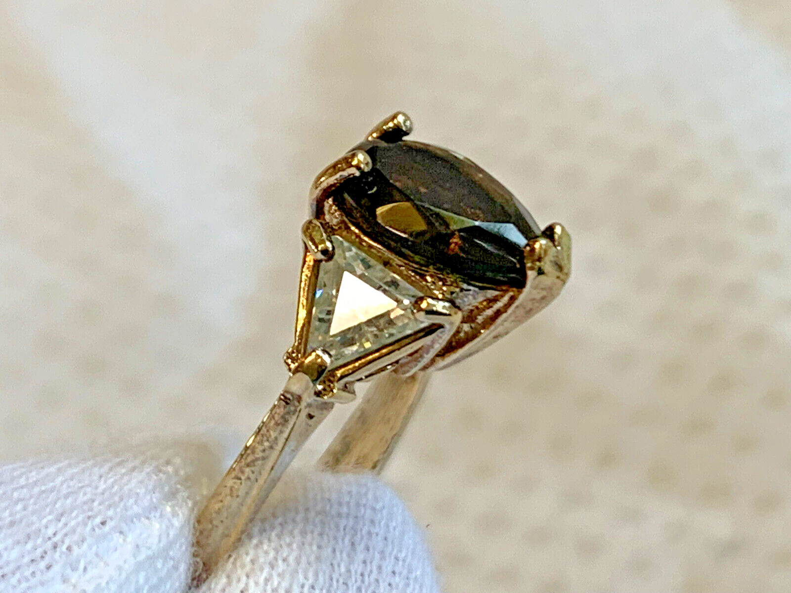 Vtg Sterling Silver Gold Vermeil Ring 3.9g Fine Jewelry Sz 6.75 Smoky Stone