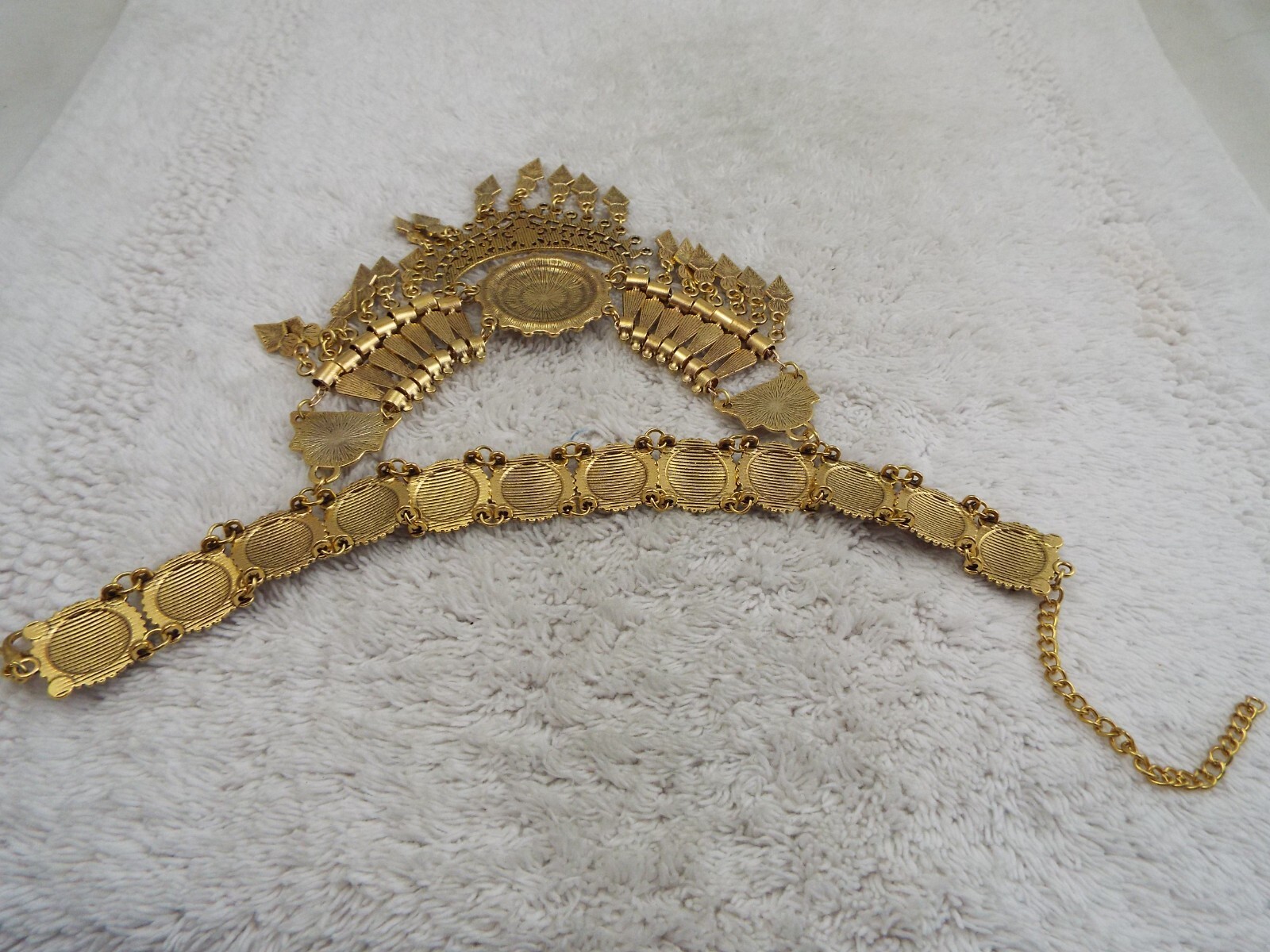 Goldtone Egyptian Revival Black Bead Fringe Choker Necklace (C46)
