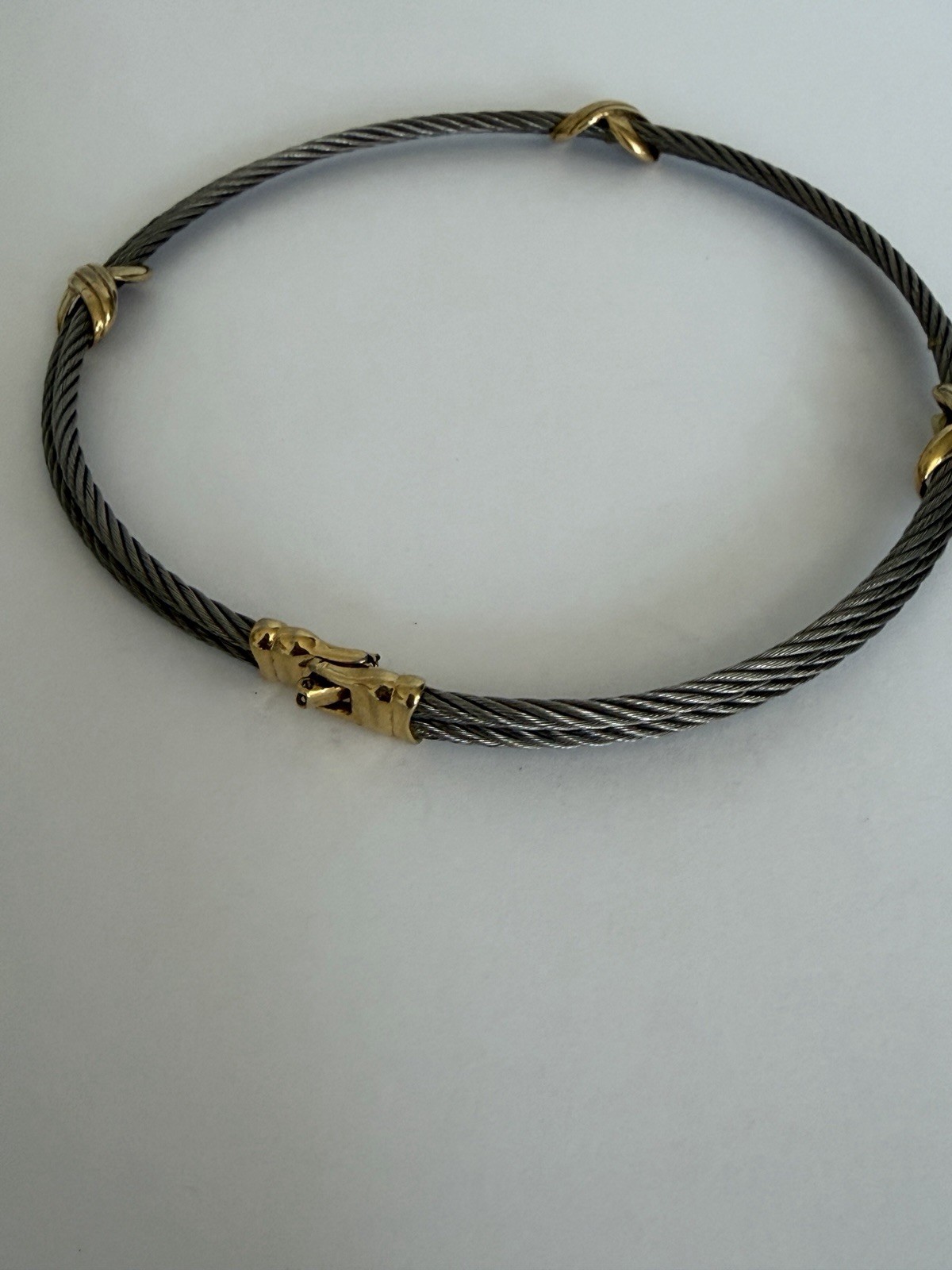 Vintage Two Tone Stainless Steel Twisted Cable Wire Choker Necklace Gold Tone X