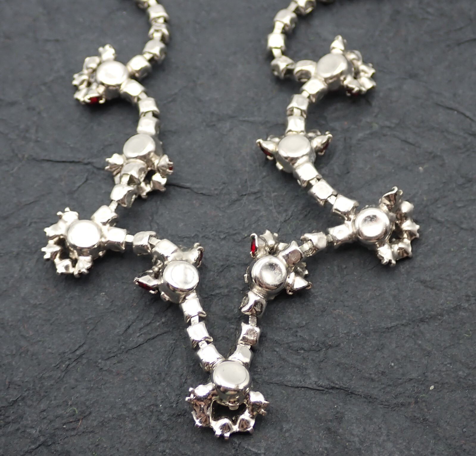 Vintage Red Clear Rhinestone Cluster Drop 16″ Adj Swag Necklace
