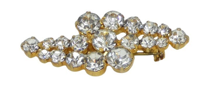Vintage Gold Tone Clear Rhinestone Brooch Pin Bling USA Seller