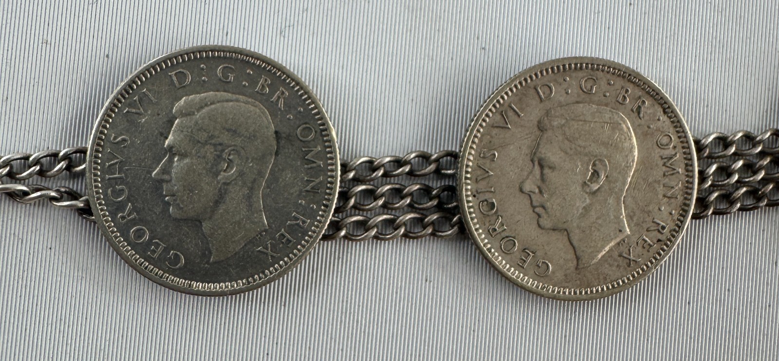 Vintage Coin Bracelet with Five 6 Pence Handmade British 50% Silver Coins