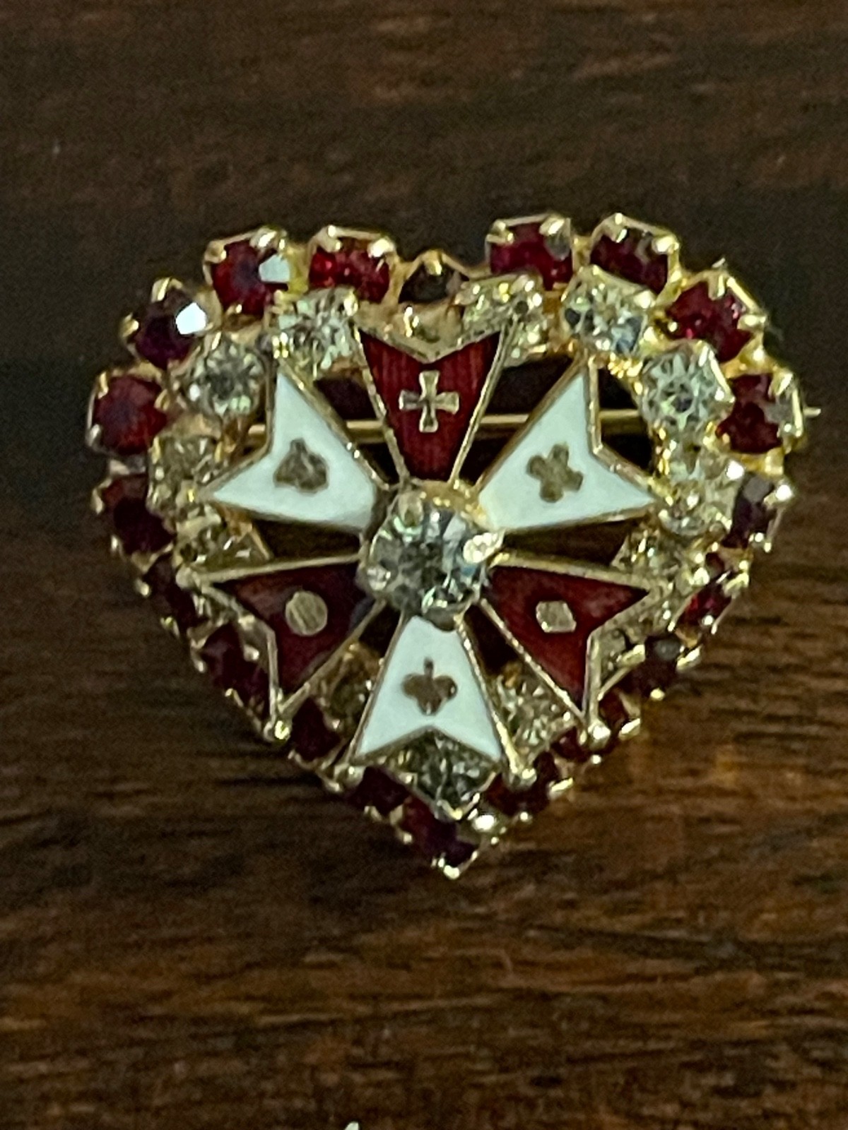 Vintage Army of the Potomac Military Brooch w/Red & White Stones Maltese Cross