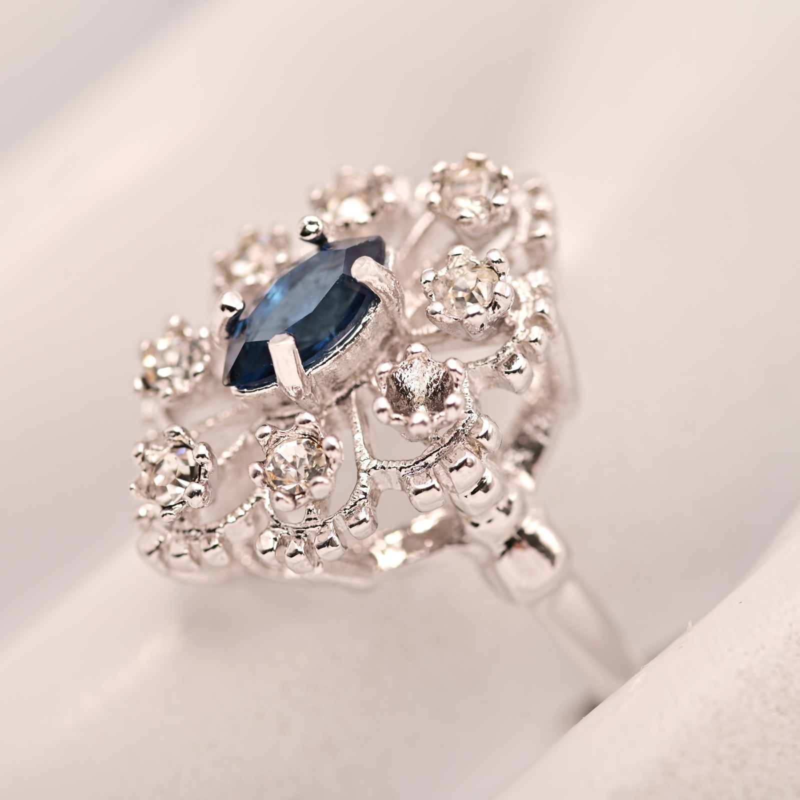 Antique Original Vintage Signed Designer 18k HGE Sapphire Gemstone Estate Ring
