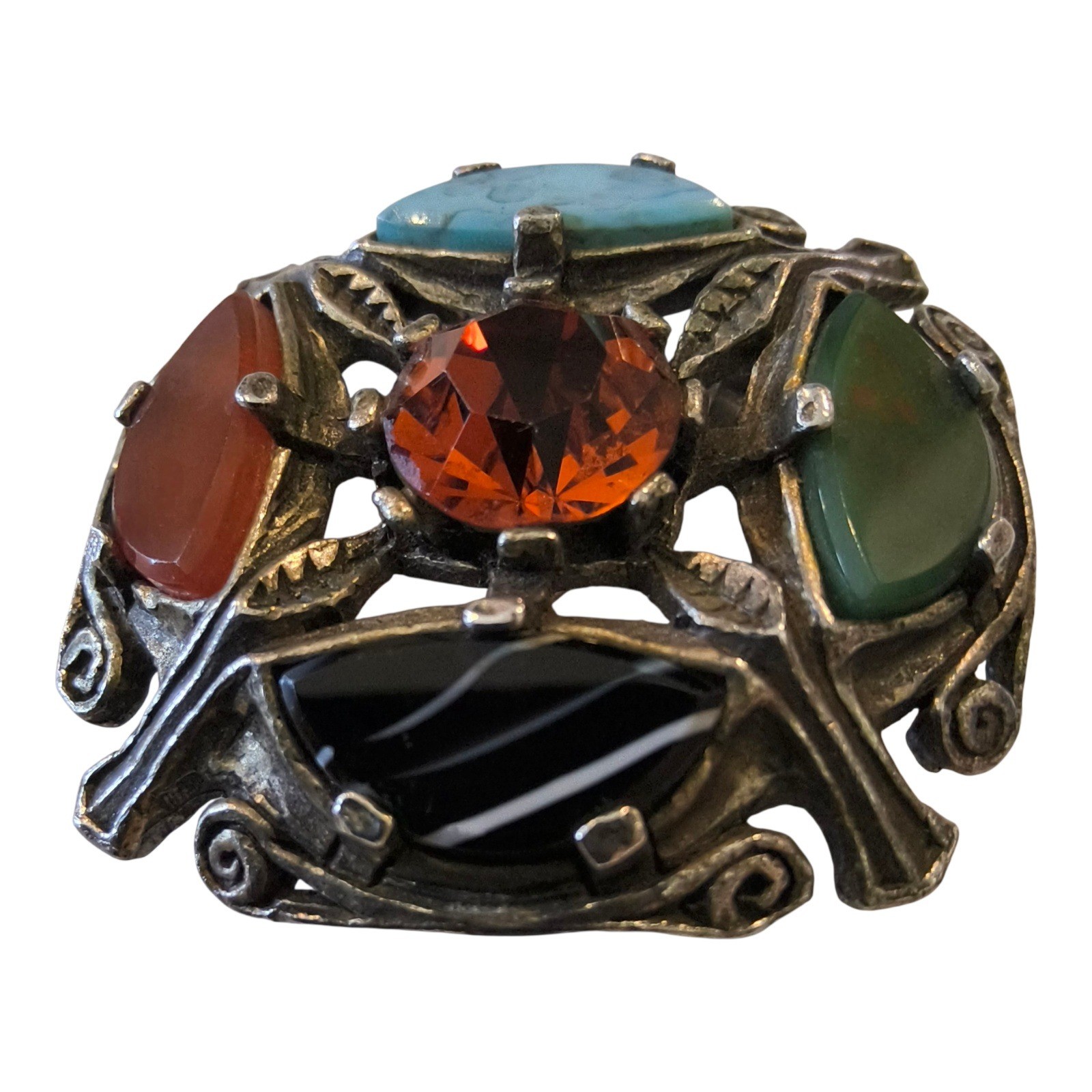 Vintage Miracle Celtic Brooch Scottish Agate Style Glass/Rhinestone Multicolor