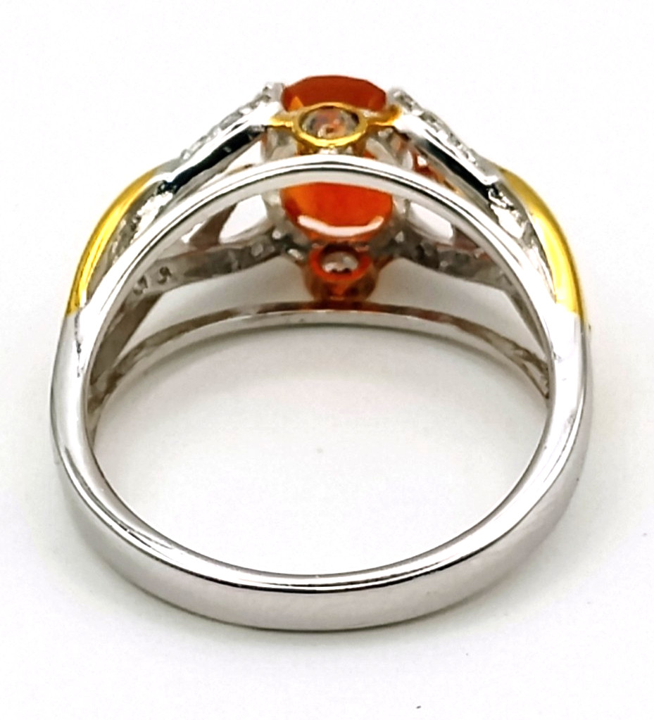 Victoria Wieck 925 Sterling Silver Mexican Fire Opal White Zircon Ring Size 10
