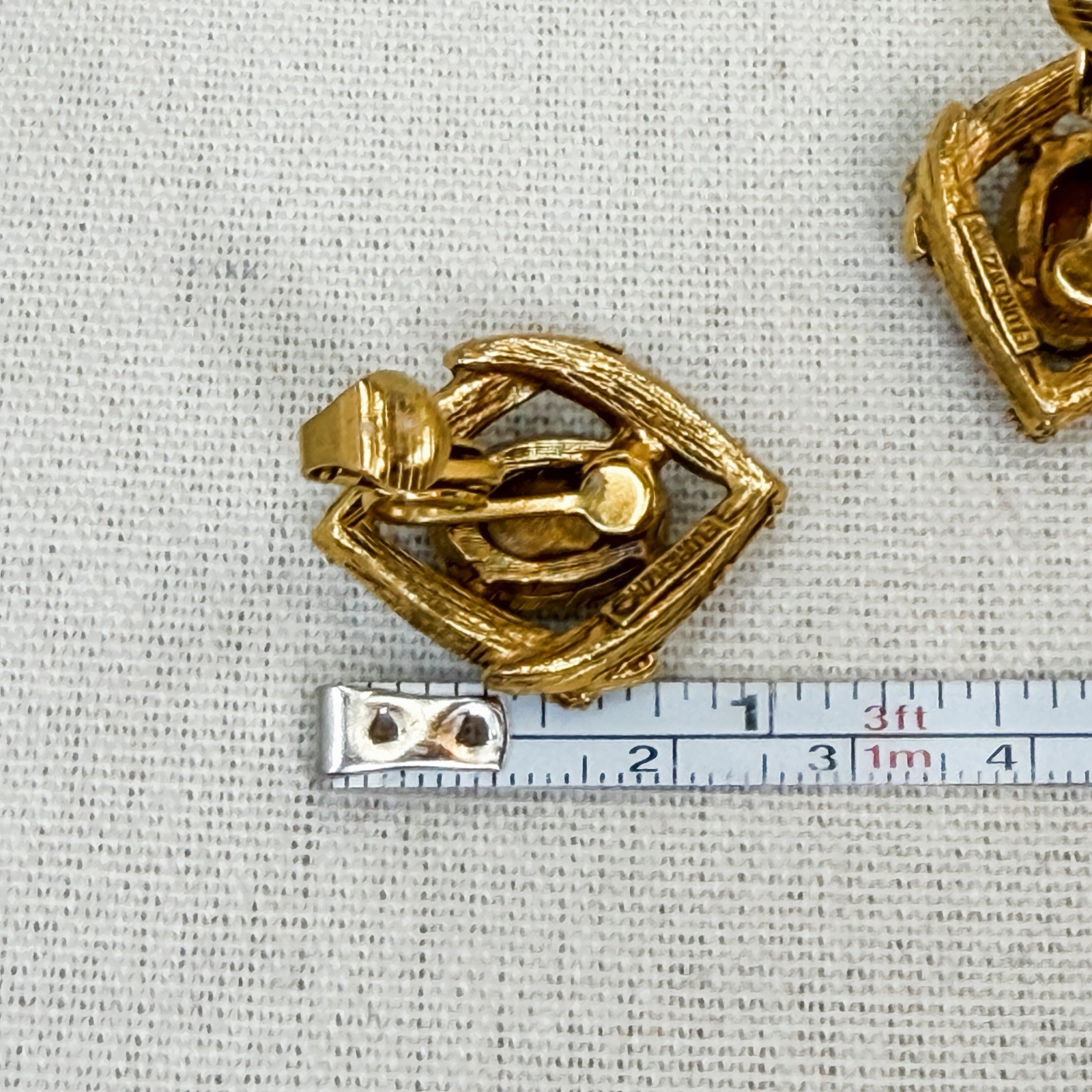 Vintage Florenza Victorian Shield Brooch & Earrings Set Gold Amber Pearl Glass