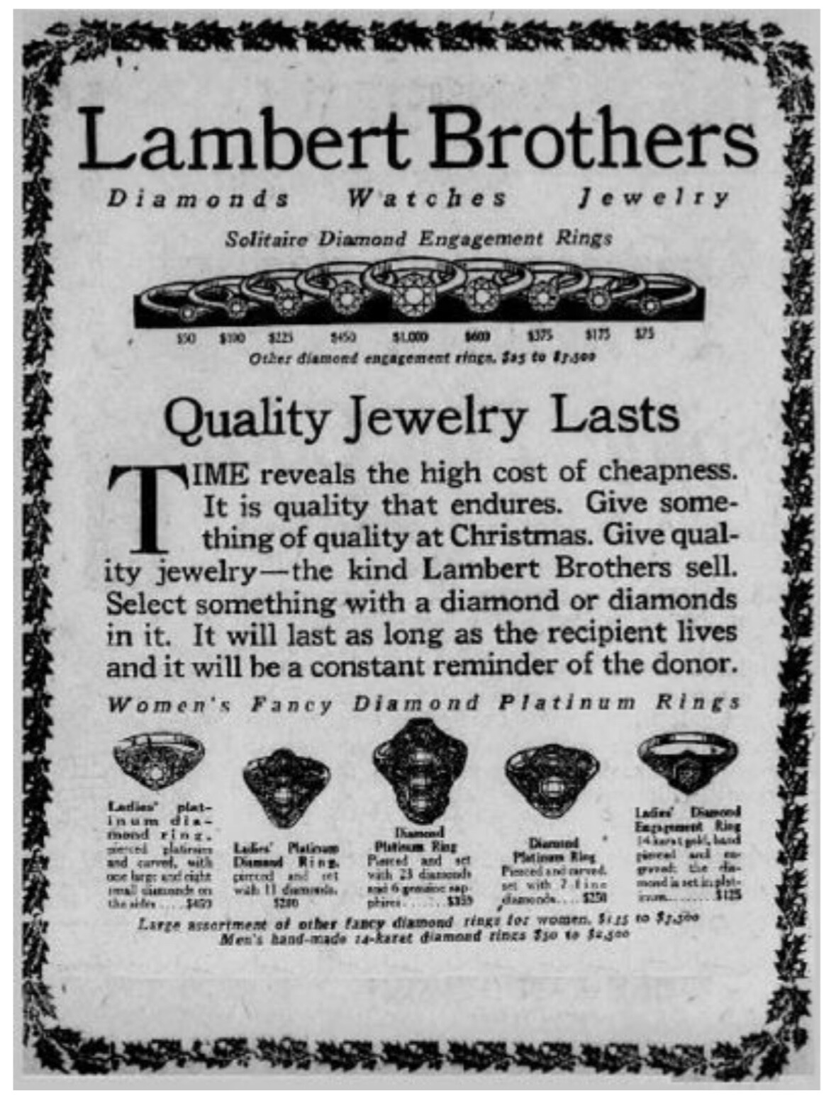 Antique Lambert Bros Old European Cut Three Stone Diamond Engagement Ring
