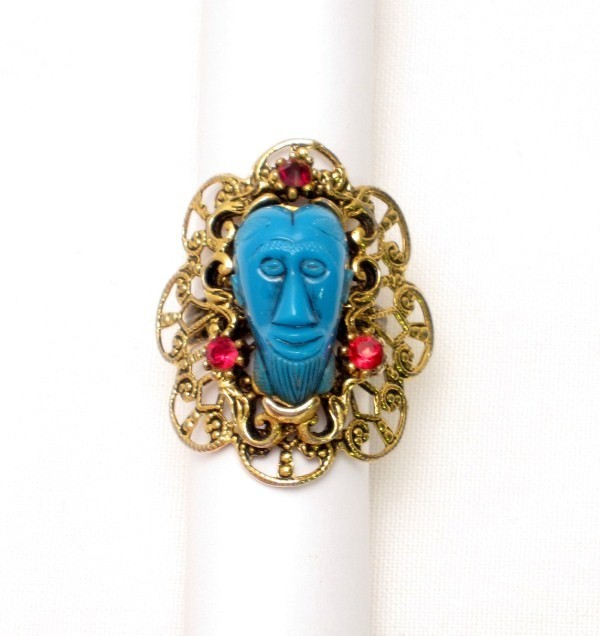 VINTAGE Selro Unsigned African Rare Blue Face Ring