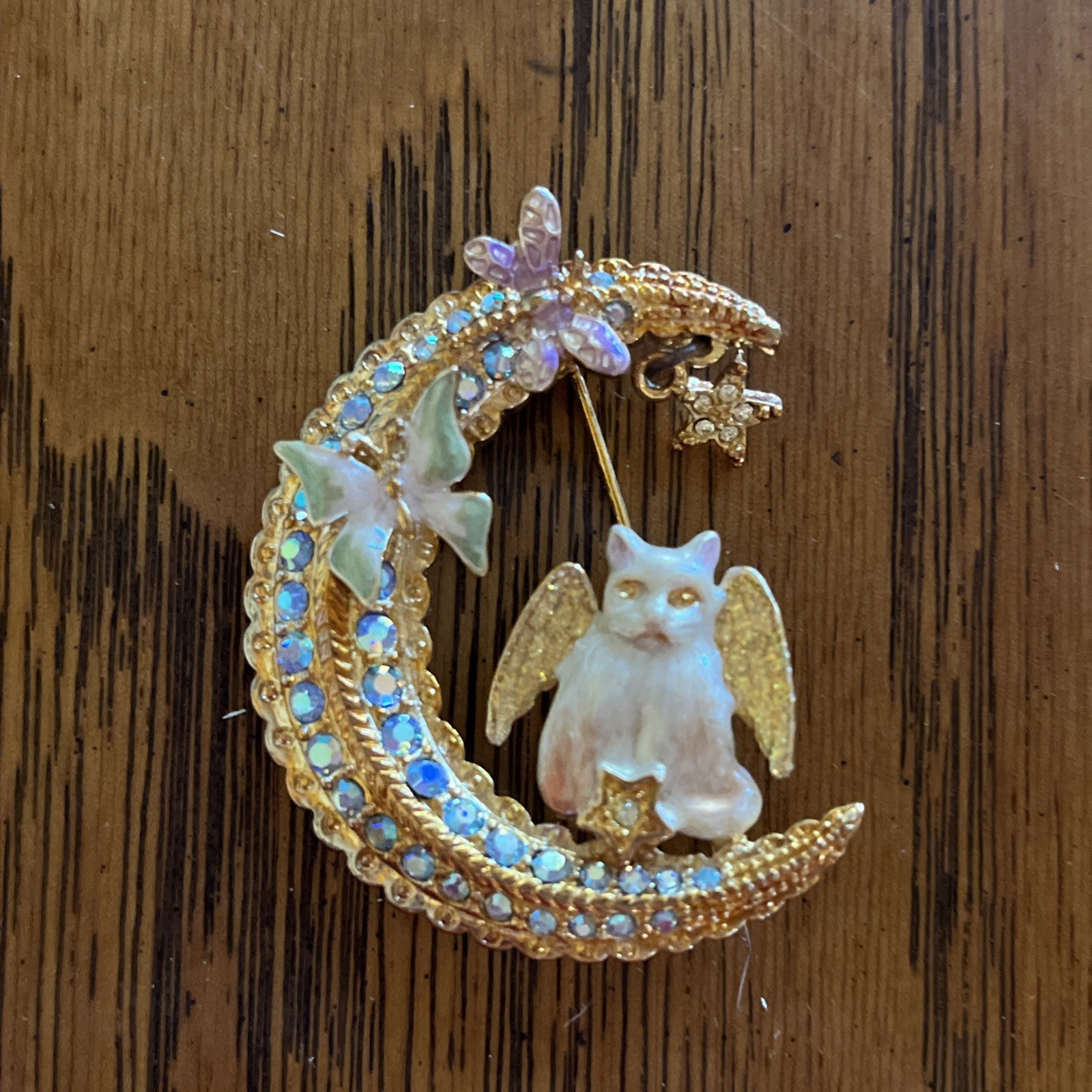 Kirks Folly Crescent Moon Cat Angels Insects, ￼Hourglass Brooch Gold Tone E2