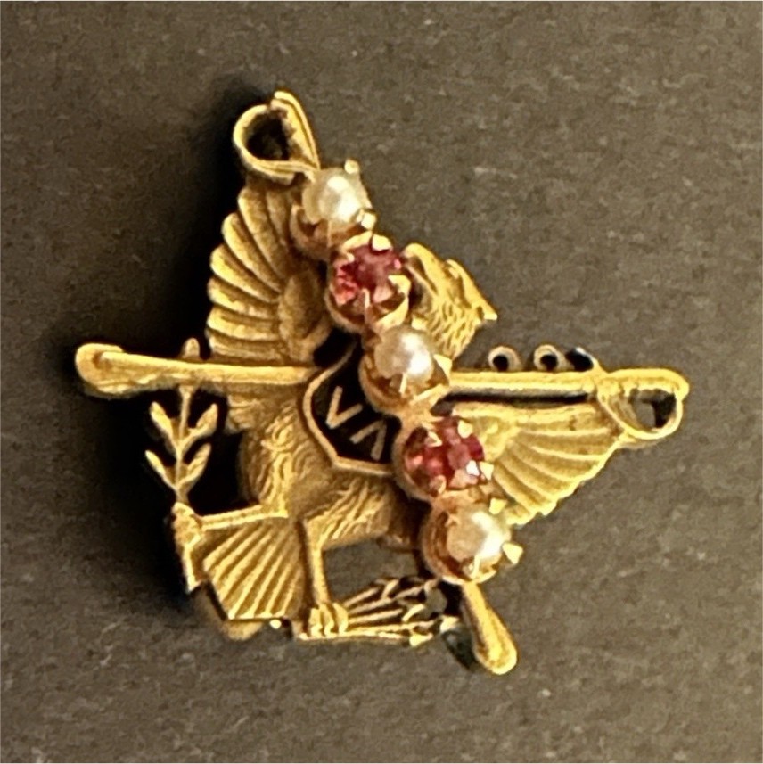 14kt Gold 1920’s Scabbard & Blade Engraved Eagle Military Pin w/Pearls Gemstones