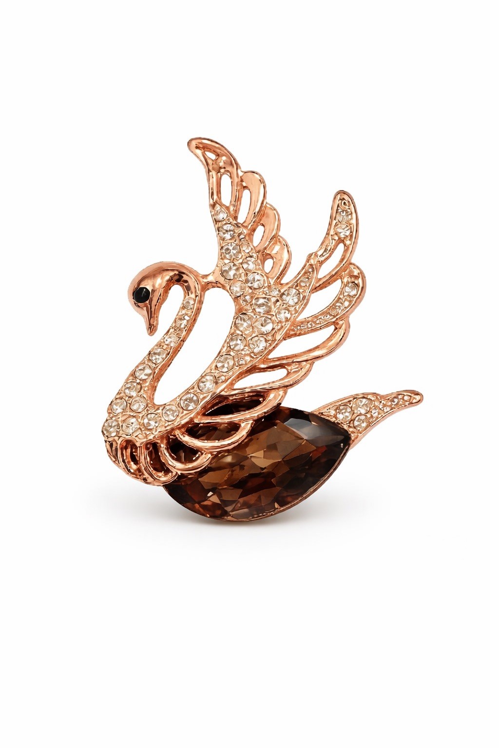 Elegant Crystal Swan Brooch Rose Gold Plated With Sparkling Rhinestones