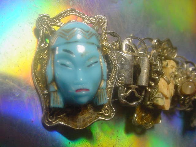 Jinn wishing genie blue Tara good luck talisman lucky charm bracelet Asian c1960