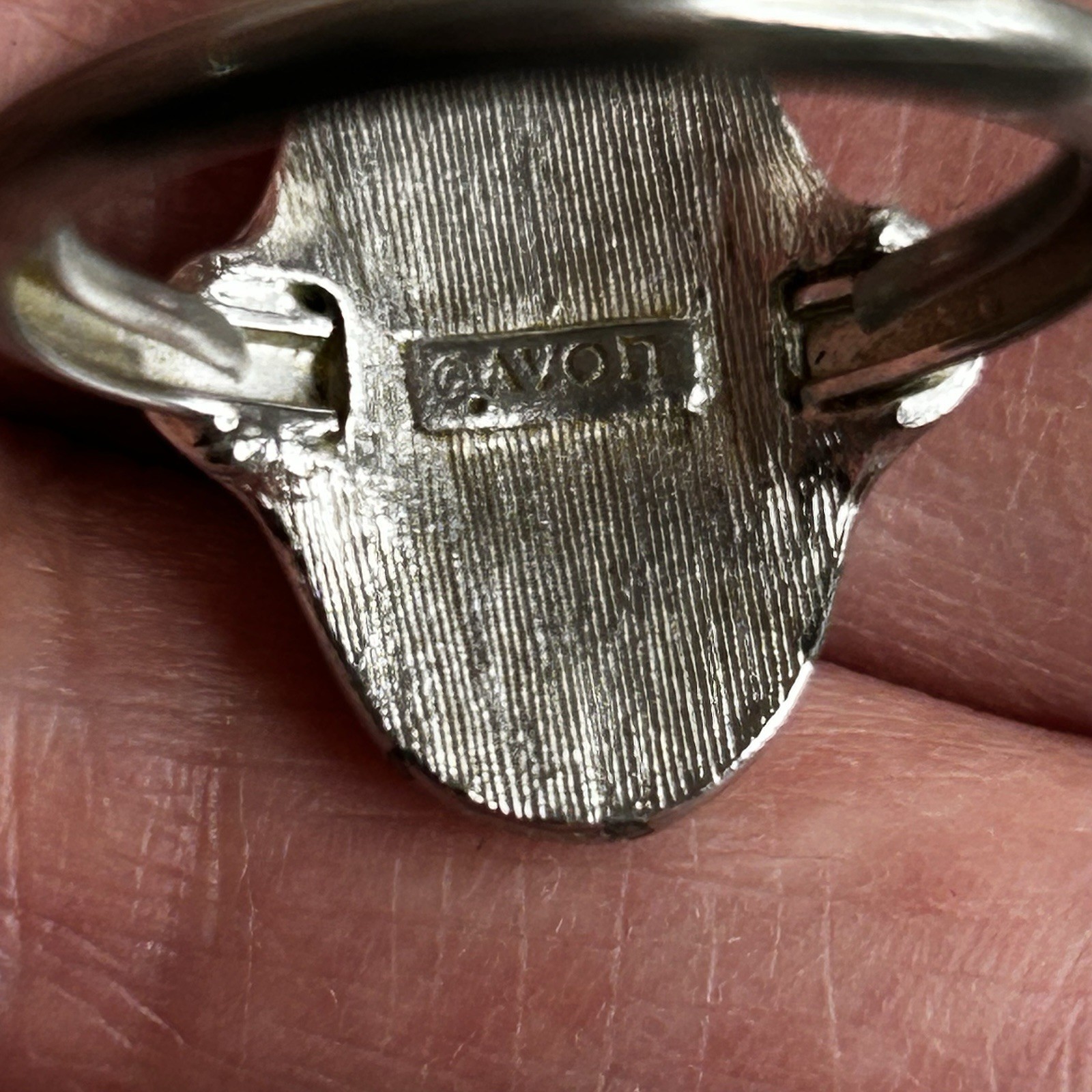 Vintage Avon Abalone Ring Silver Tone Size 7.25 Adjustable