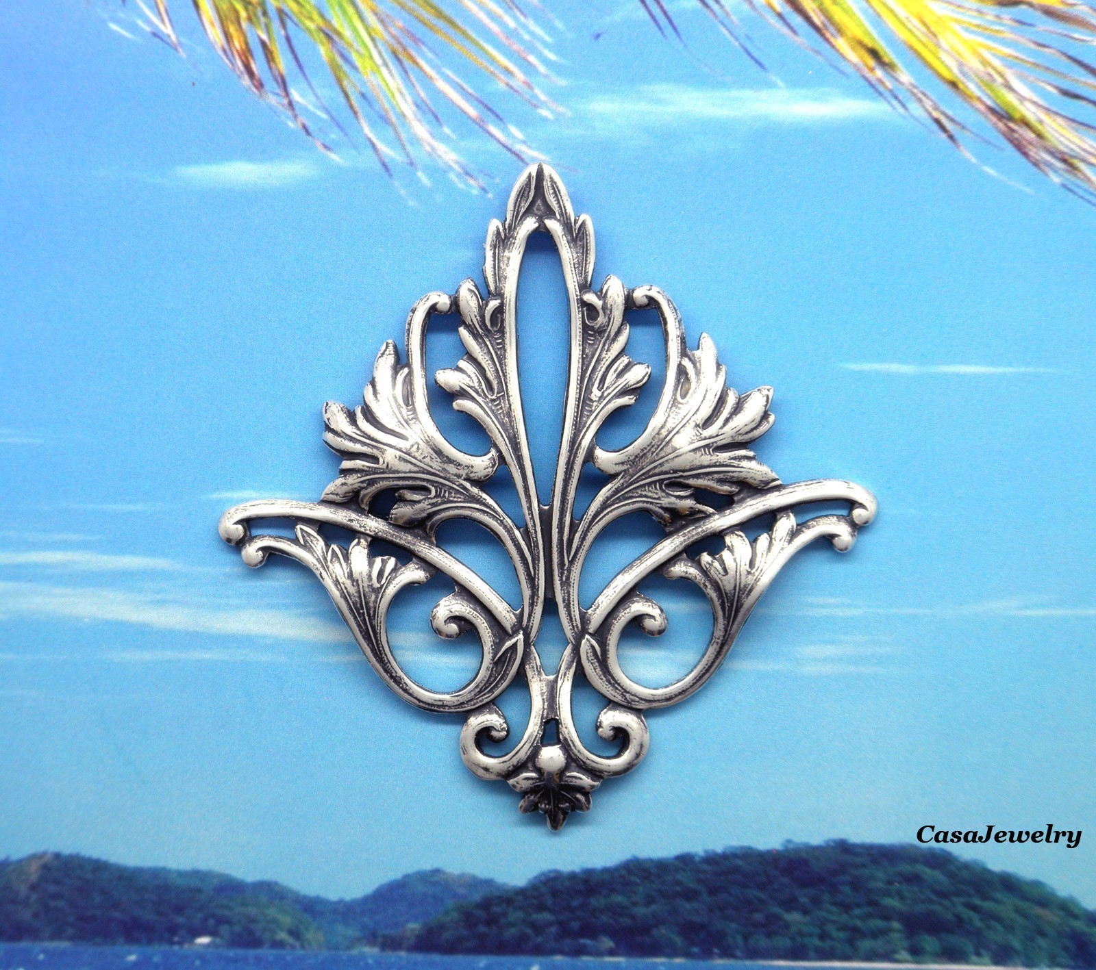 #4018 ANTIQUED .925 STERLING SILVER PLATED FILIGREE CORNER FLOURISH