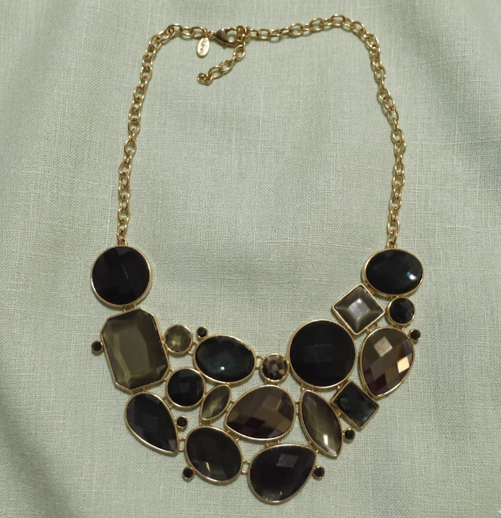 Vintage Joan Rivers Necklace Gold Tone Chain Collar Big Rhinestones Spring