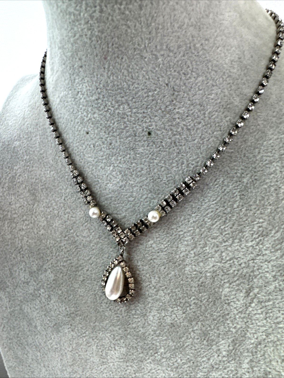 victorian Revival Necklace rhinestone faux pearl MCM Modernist coquette Sweet