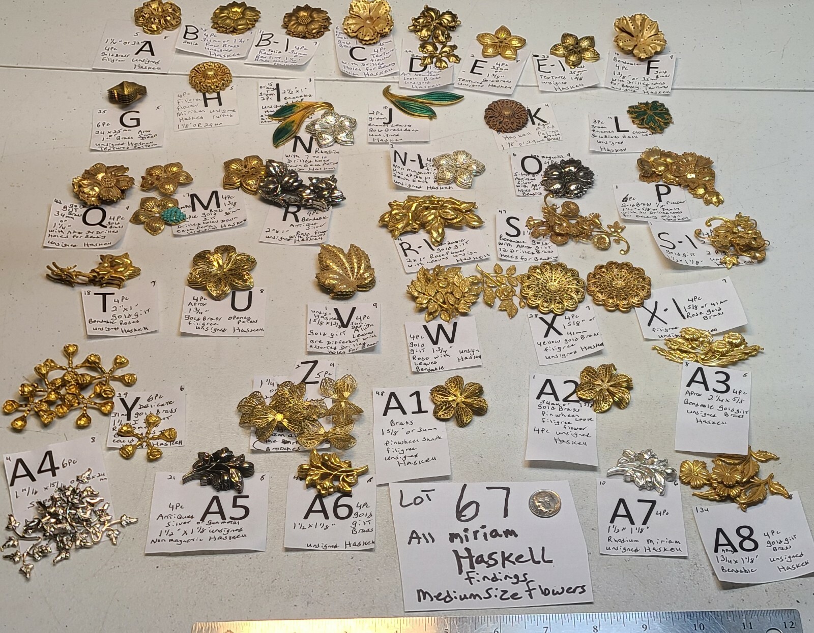 HUGE Lot #67 Vtg Miriam Haskell Tiny Smal Flower Brass silver Gold Gilt Findings