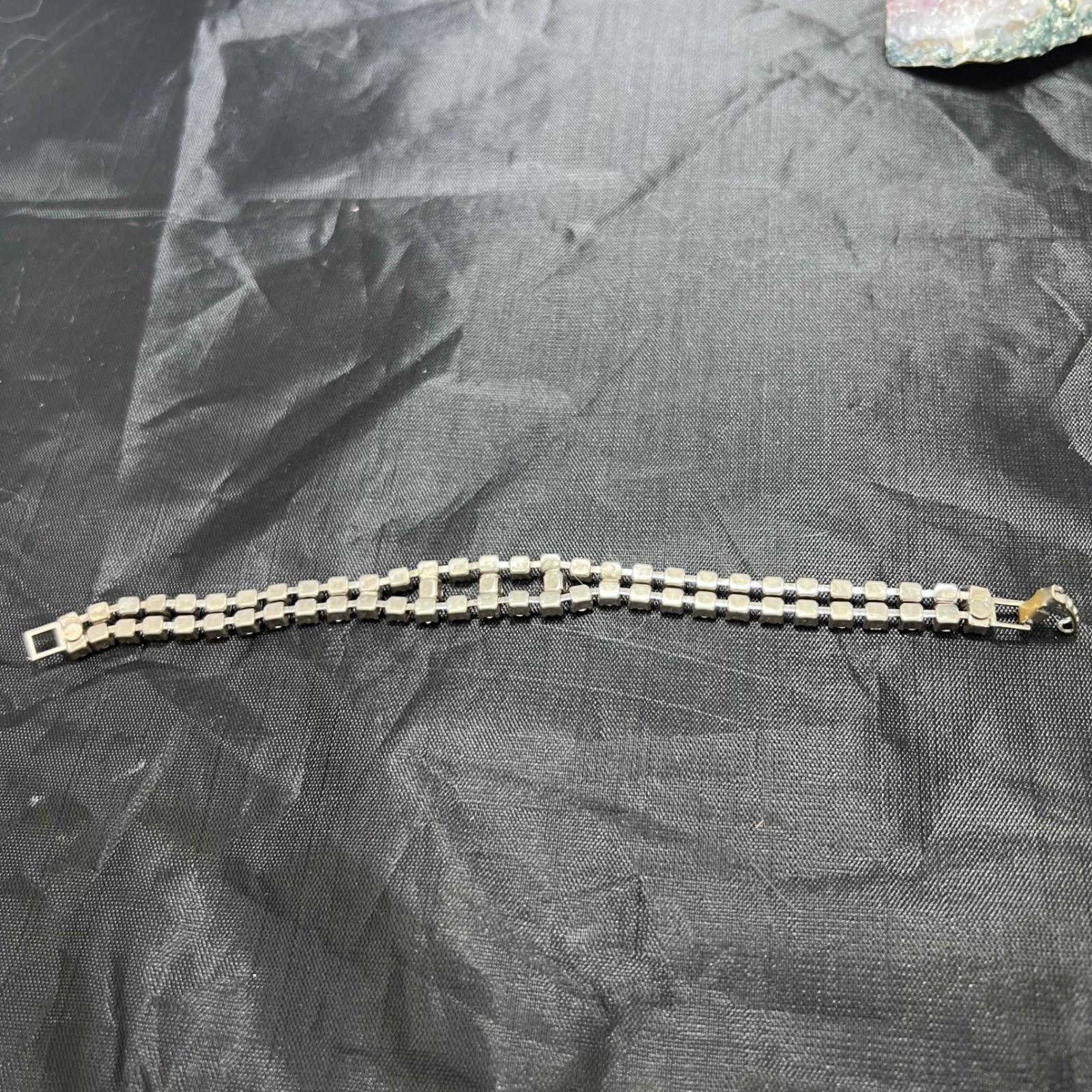 Vtg Rhinestone Bracelet Silver Tone Two Row Sparkling Bridal Formal Prom Glam