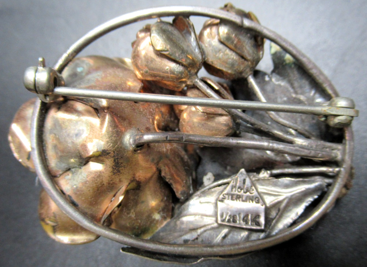 HOBE Sterling Silver 1/20 14K Gold Flowers Vintage Pin Brooch
