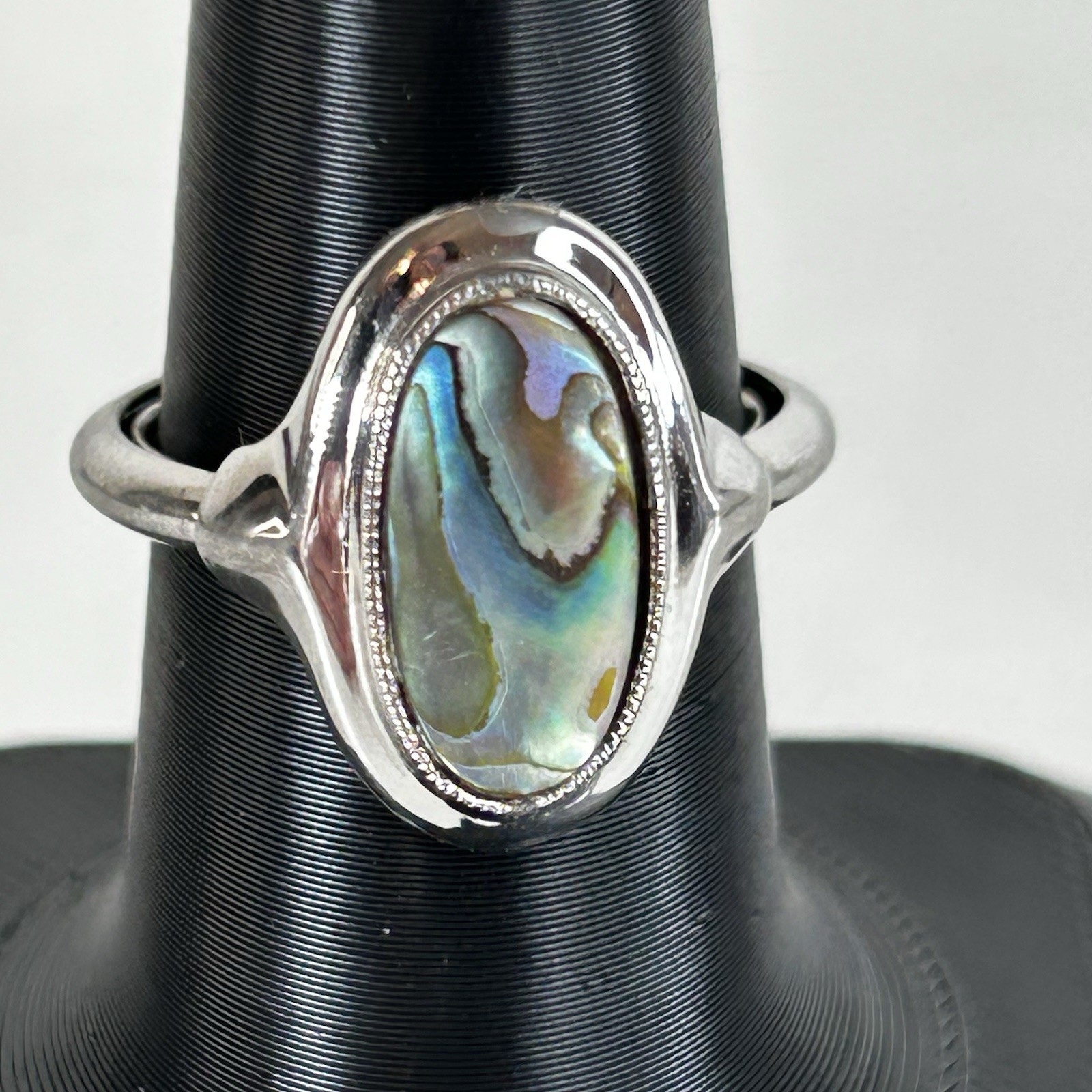 Vintage Avon Abalone Ring Silver Tone Size 7.25 Adjustable