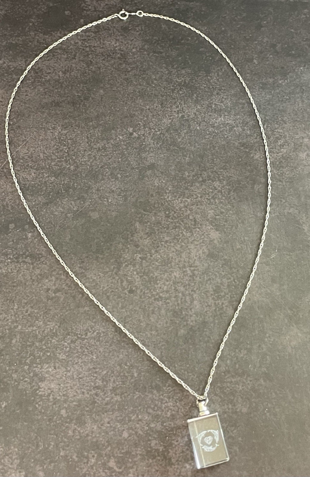 Vintage Dolphin Heart Clear Square Charm Silver Chain