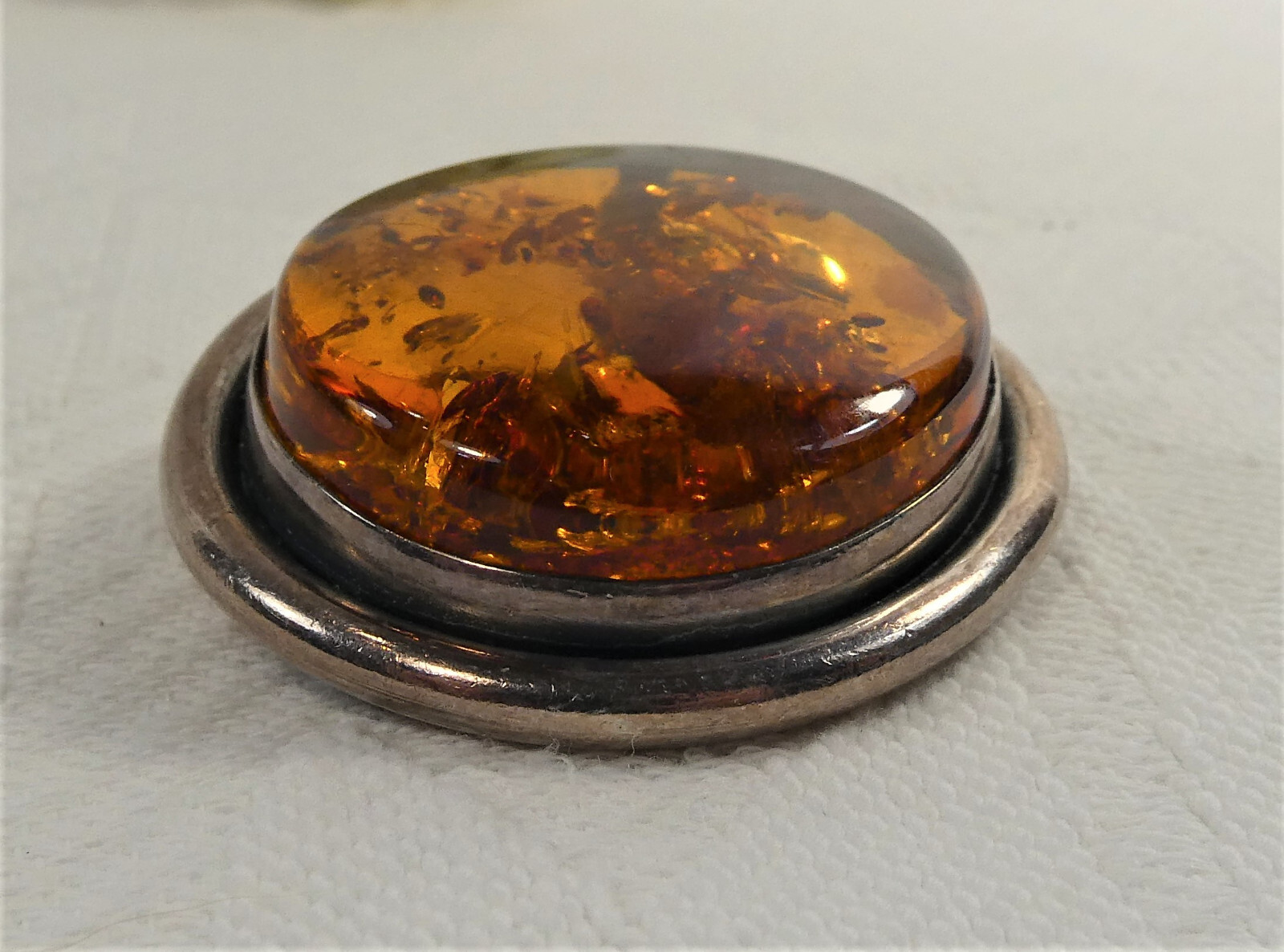 Large Vintage 925 Sterling Silver Baltic Amber Brooch 4cms Statement Brooch