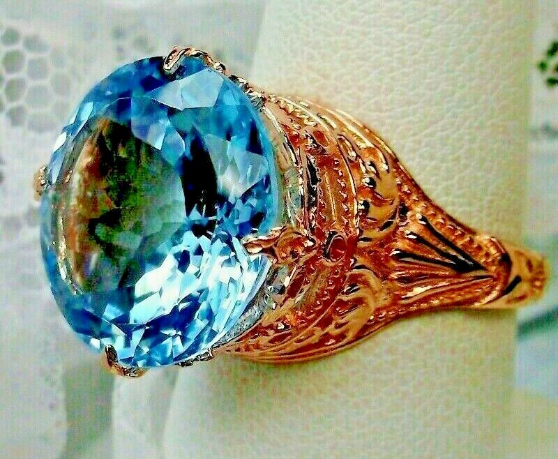 NATURAL 18ct Blue Topaz Sterling Rose Gold Filigree Ring (Custom-Made)* D52