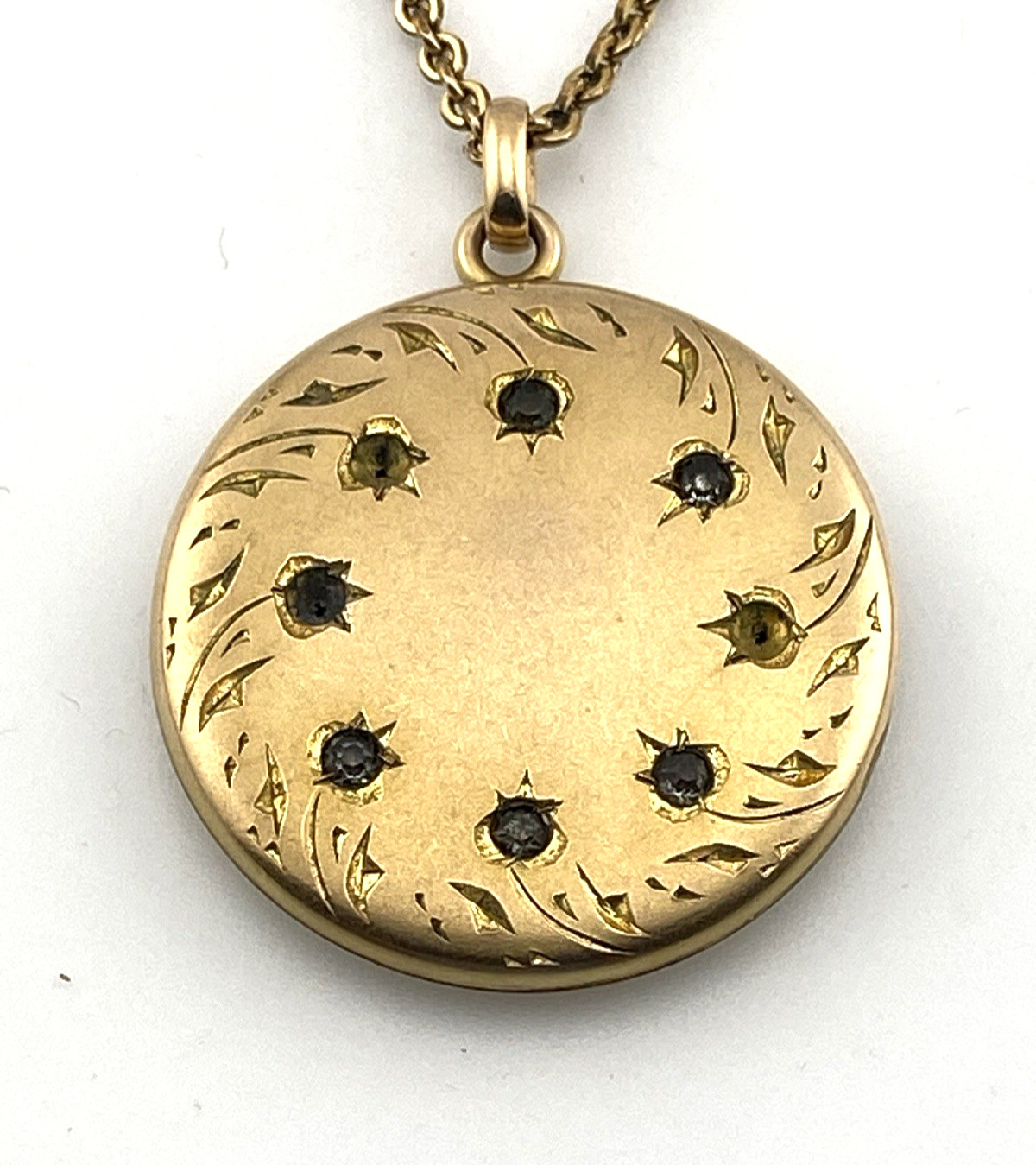 Antique Victorian Gold Filled Paste Stone E.M. Monogram Locket Necklace 21 In