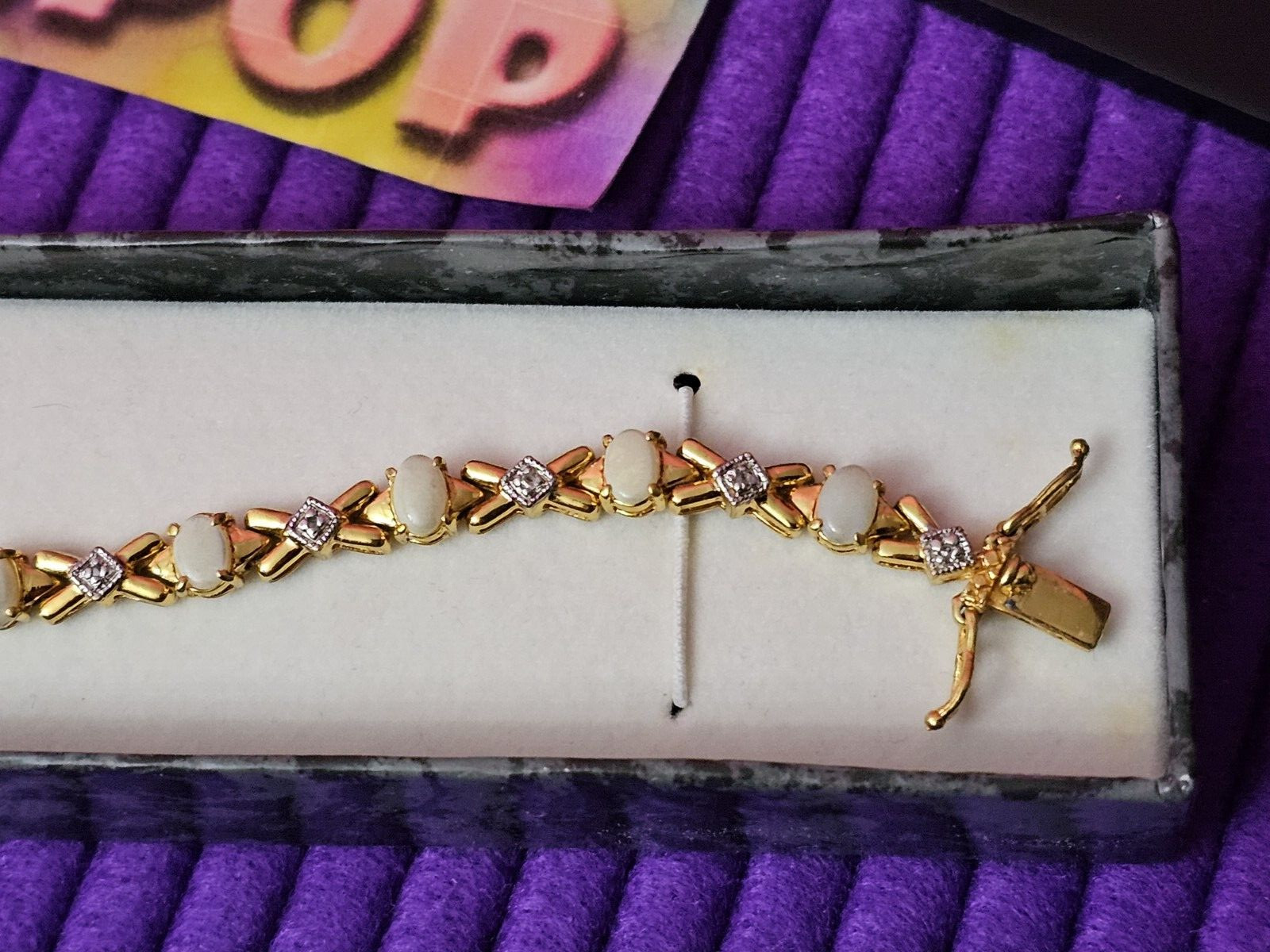 Vintage Retro 925 Gold OBJ XOXO Hugs Kisses Love Gemstone Bracelet Jewelry