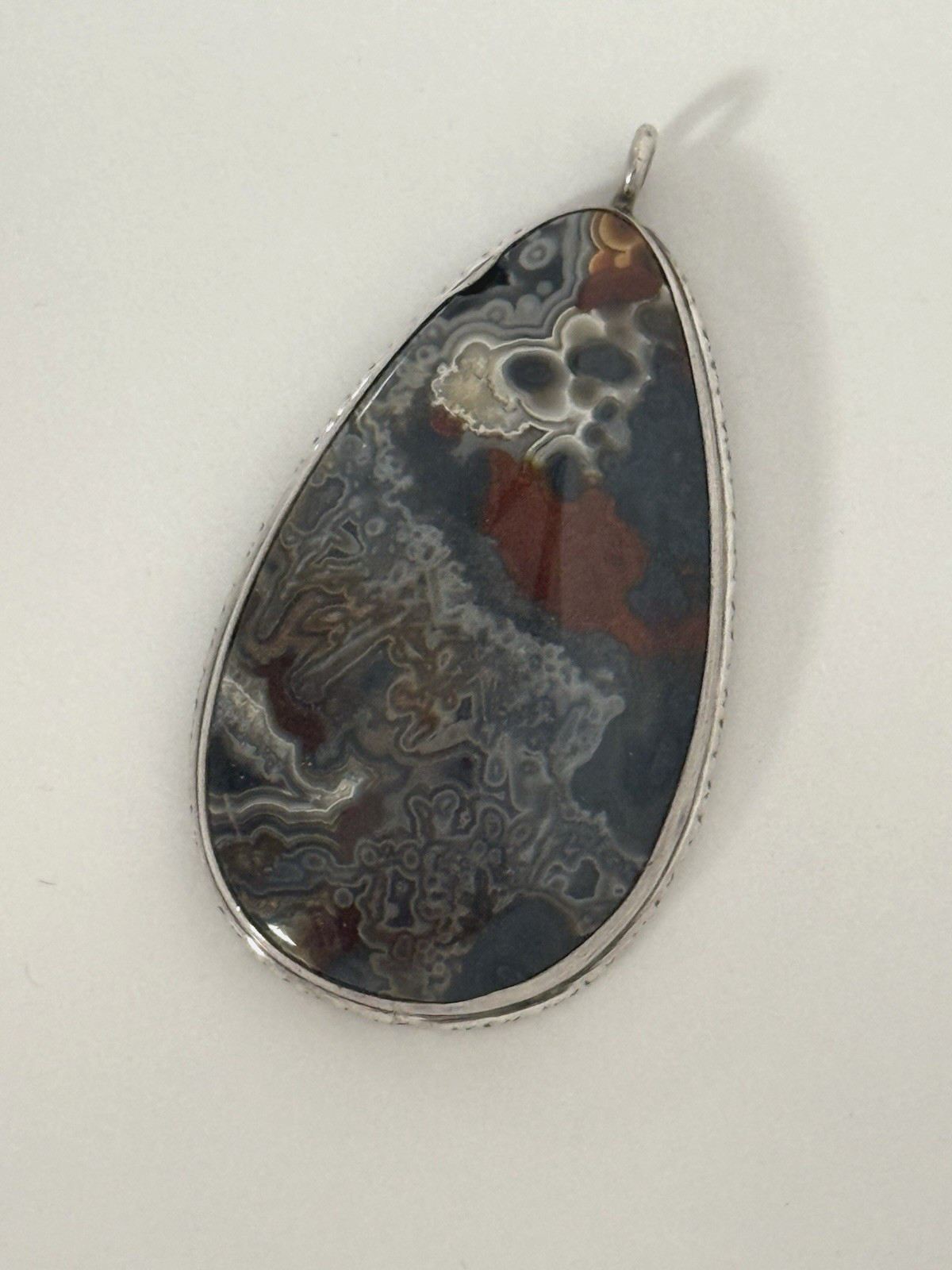 Vintage Crazy Lace Agate Pendant Natural Stone Sterling Silver Cabochon