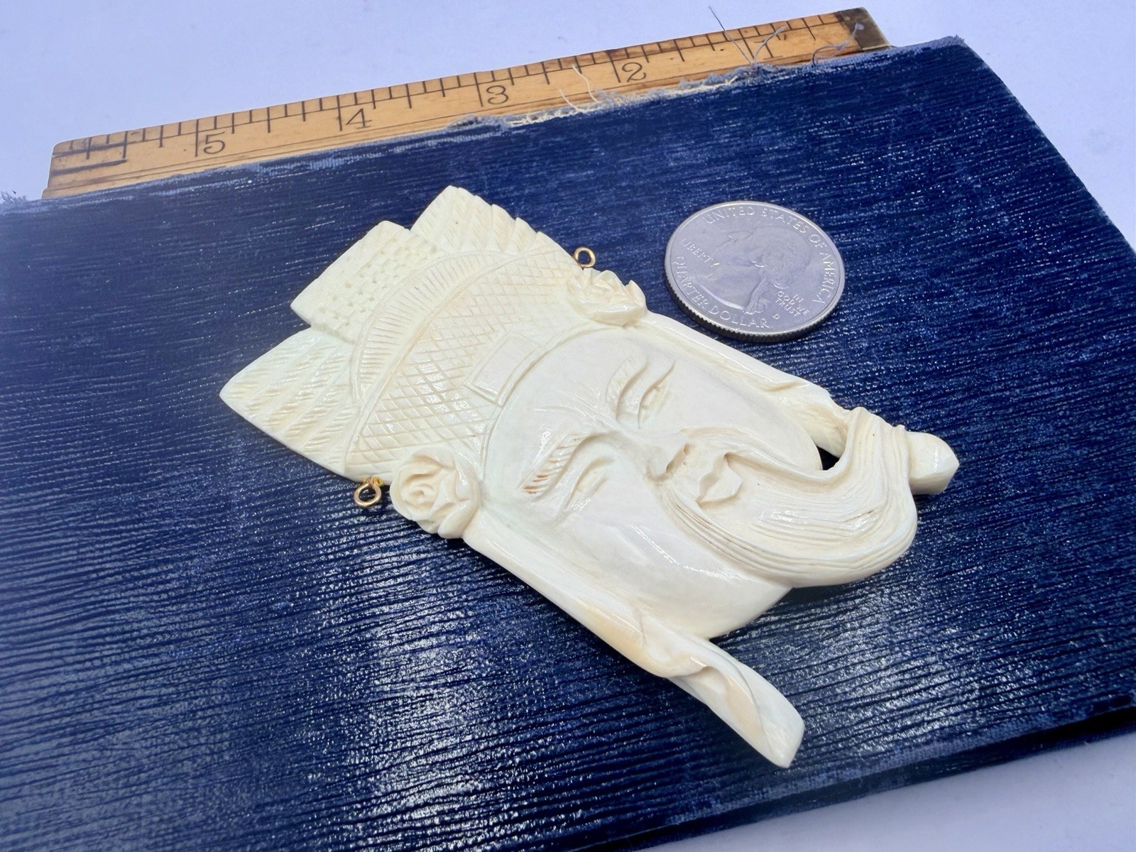 Carved Bleached Cow Bone Face Pendant Findings Vintage RO-DO Rosemary G NOS