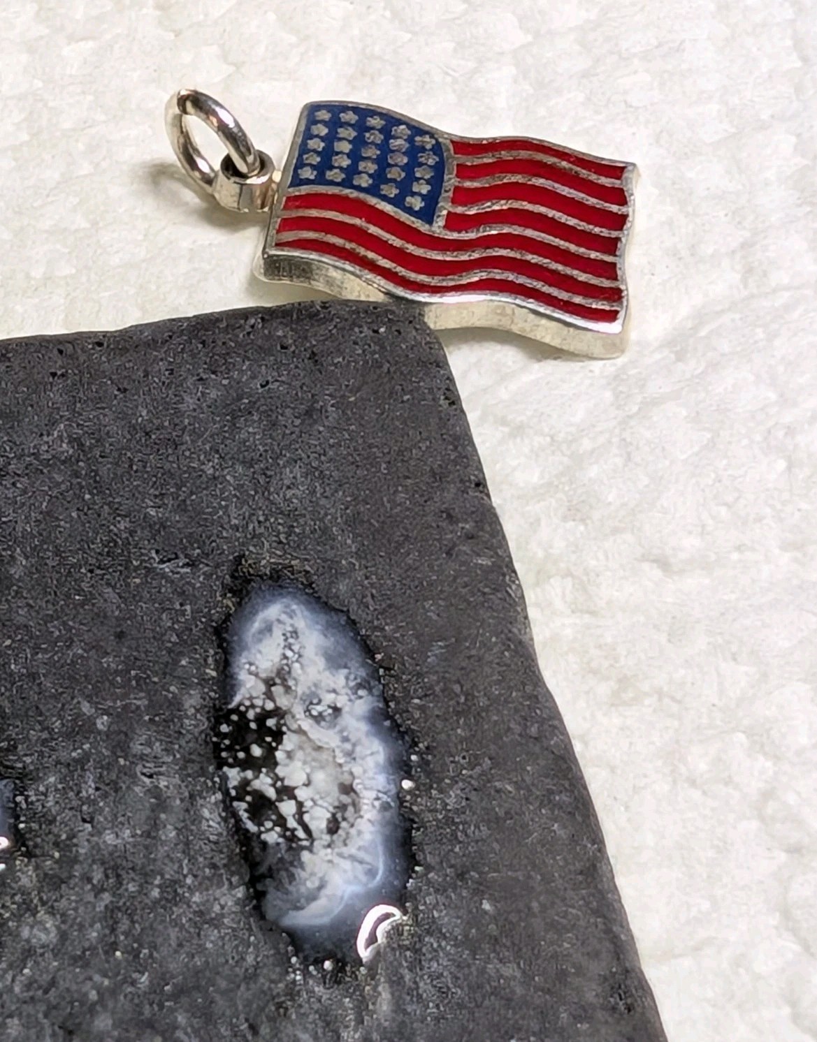 Vtg 925 Sterling Silver Blue Red Enamel American Flag Charm Waving USA Pendant